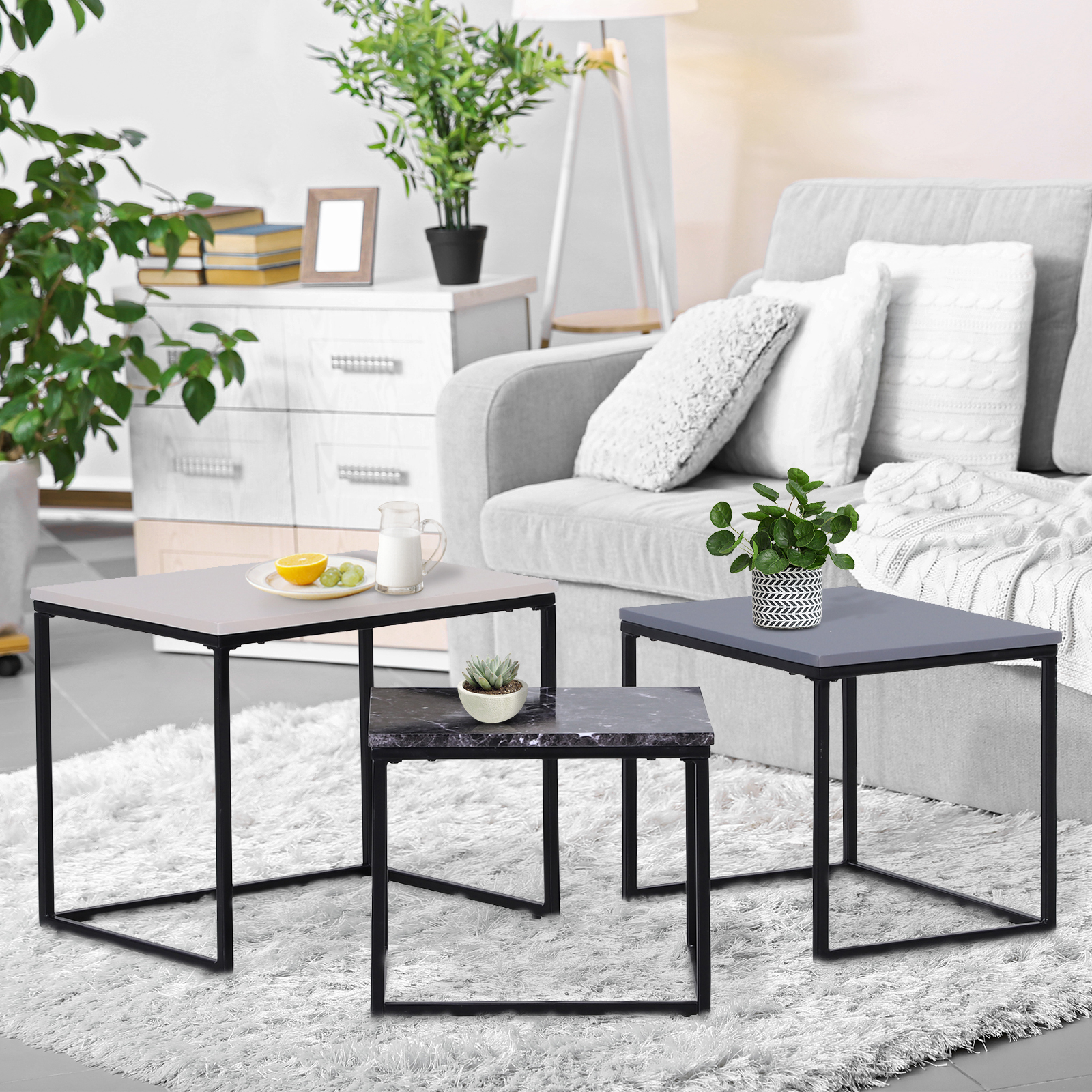 HOMCOM 3er Set Couchtisch Stapeltisch Beistelltisch Kaffeetisch MDF 3