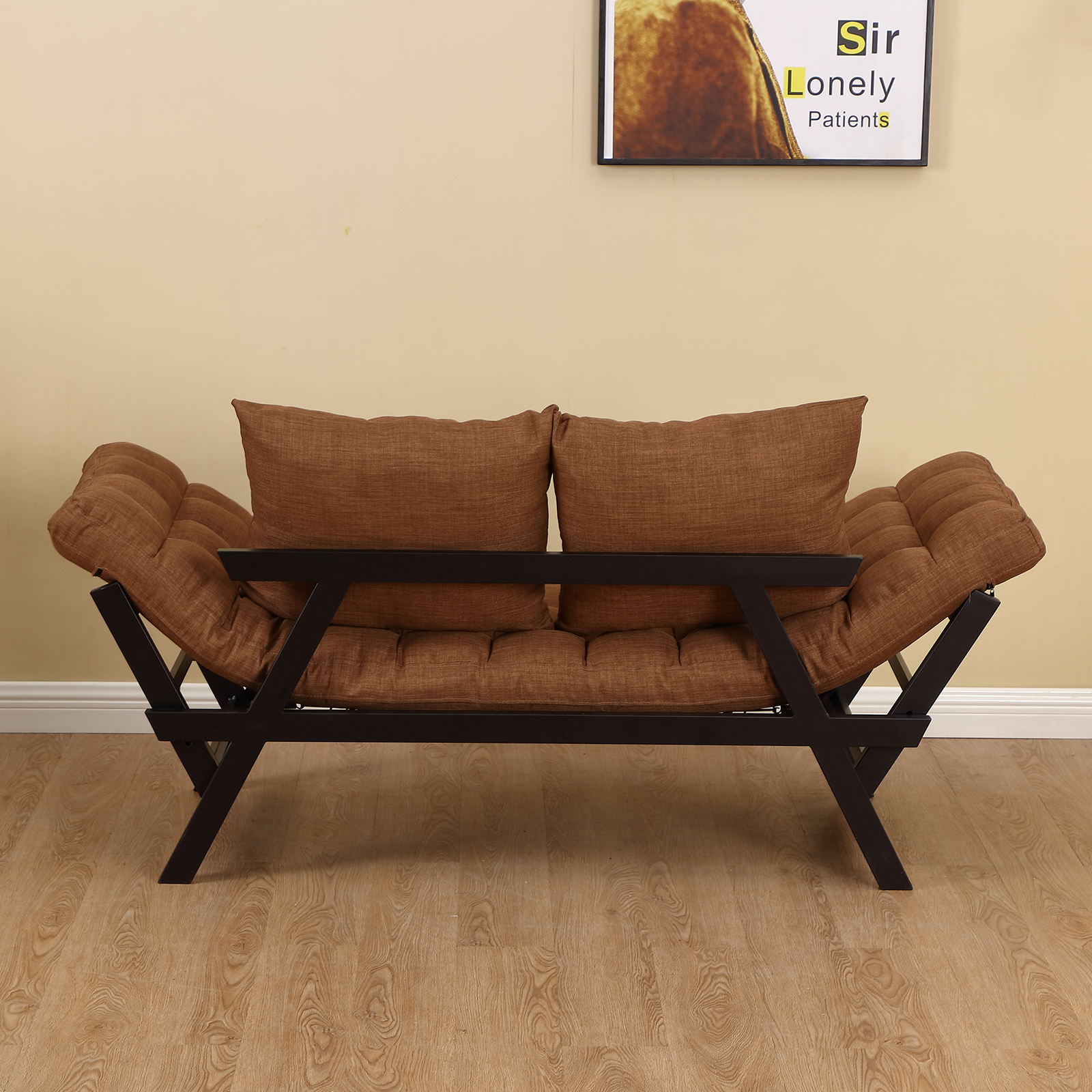 Schlafsofa Chaiselongue Sofabett 2-Sitzer Stoffsofa Metall Leinen 3