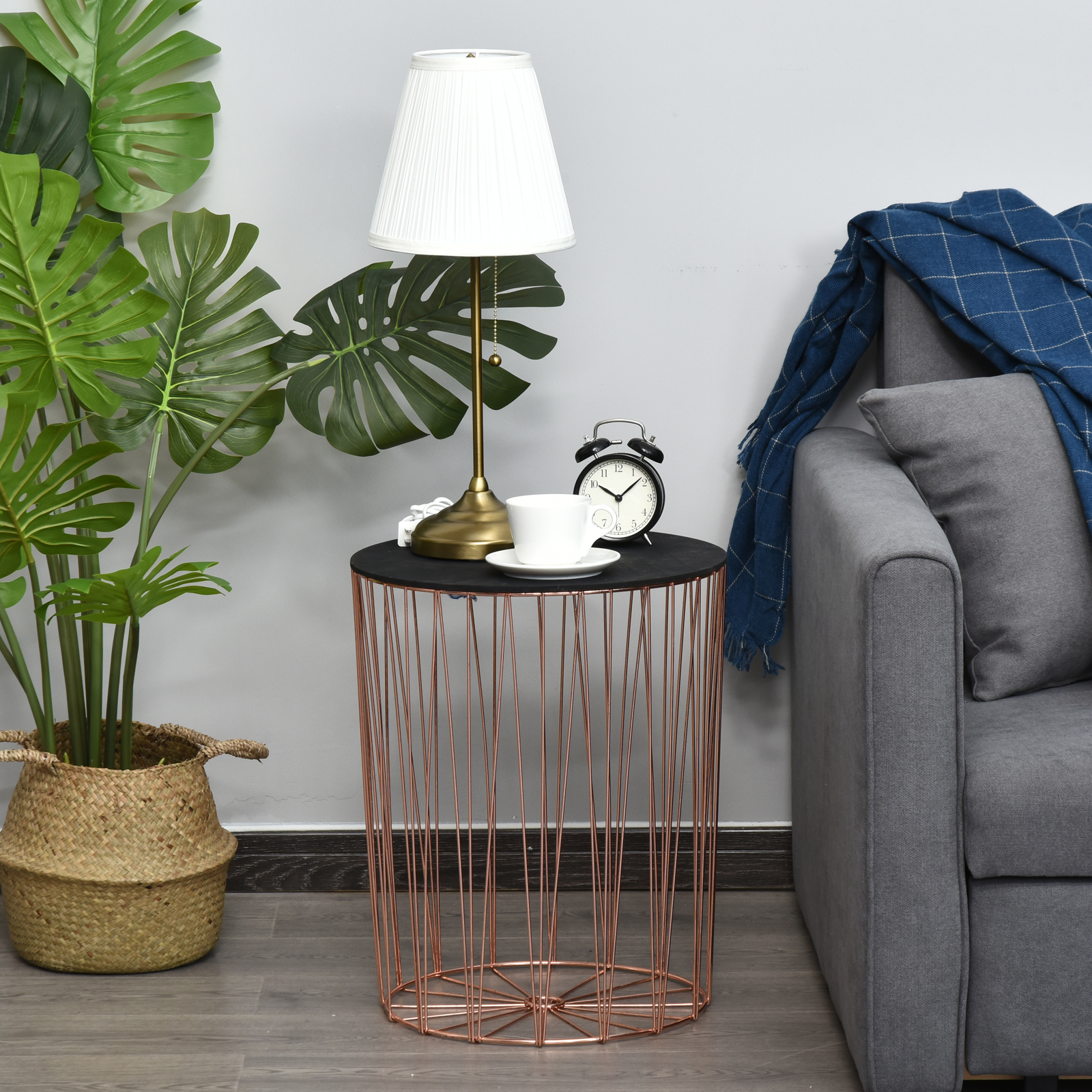 HOMCOM Beistelltisch 2er Set Nachttisch Stauraum Metall Korb mit