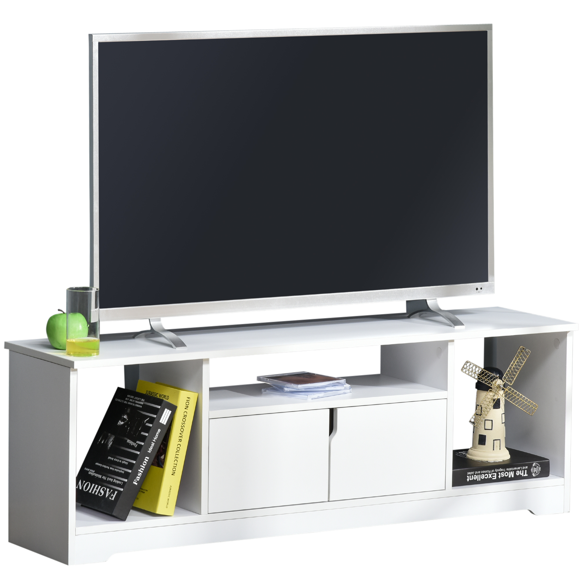HOMCOM TV Schrank TV-Ständer mit Schrank und Offene Regale Weiß | eBay