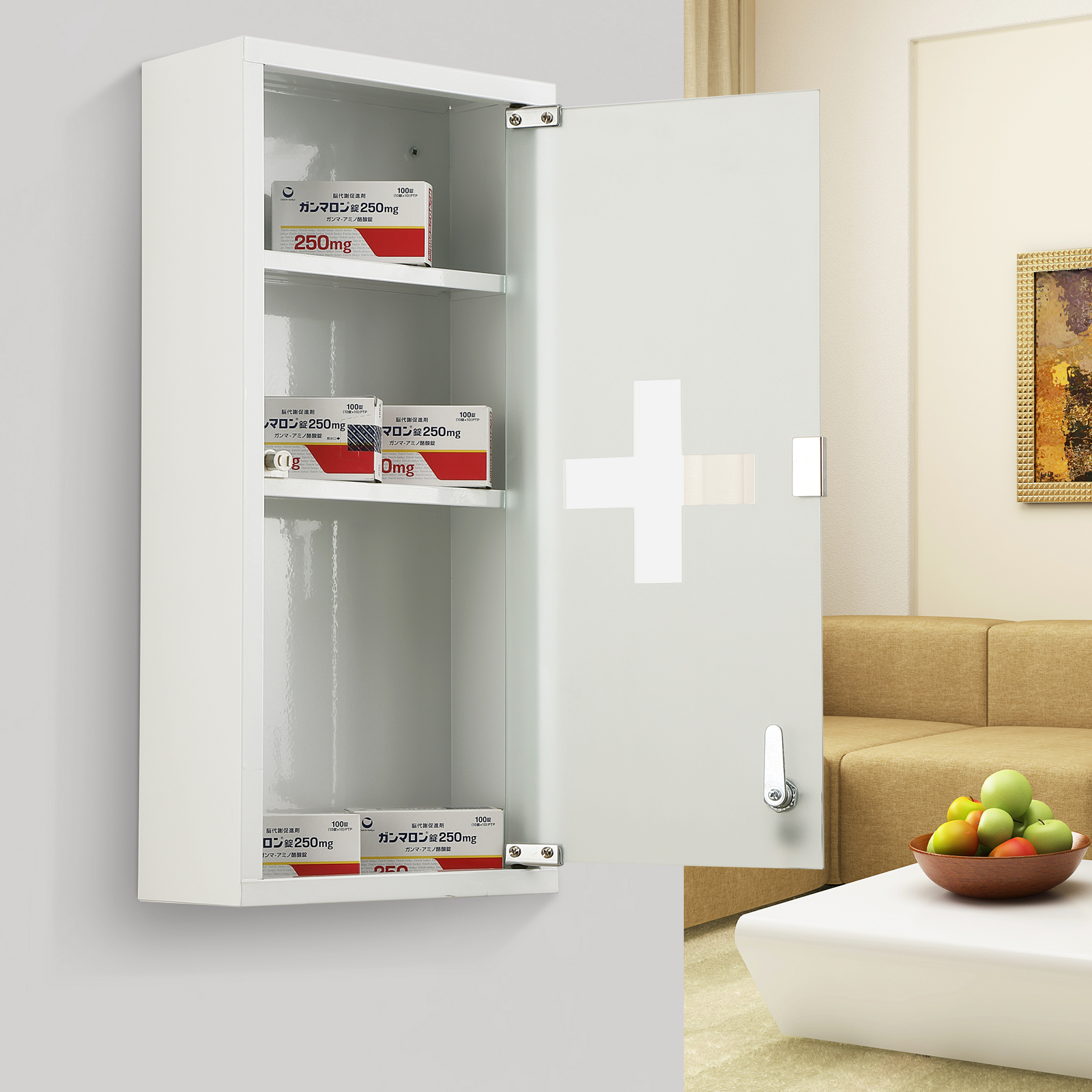 Badezimmer Arzneischrank HOMCOM Medizinschrank Arzneischrank Erste-Hilfe-Schrank mit Schloss 3