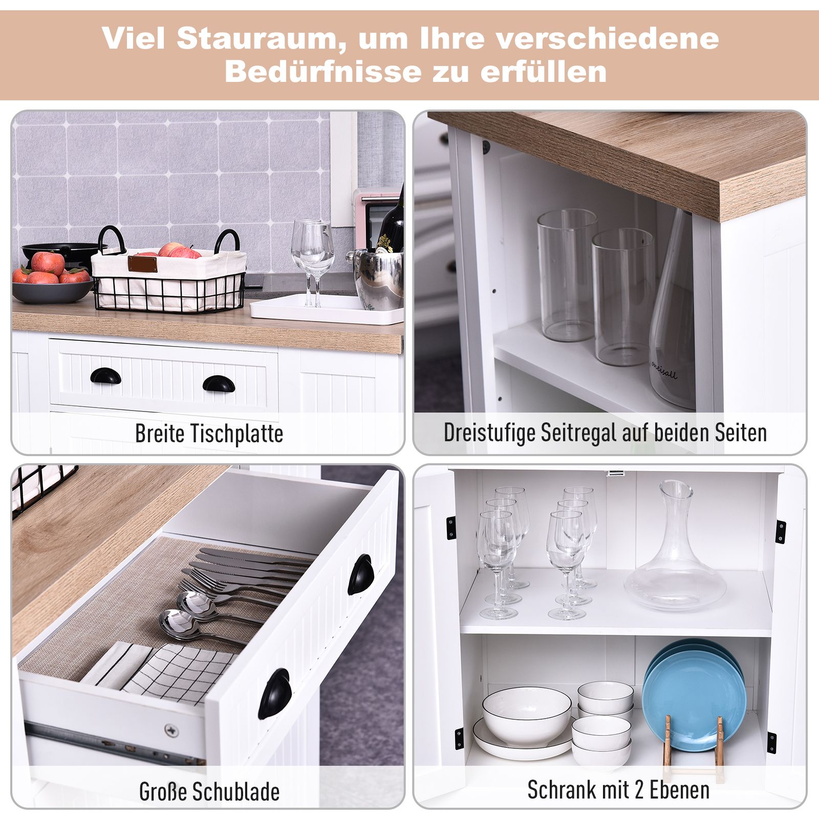 HOMCOM Küchenschrank, Küchenregal, Unterschrank mit Schublade, Anti