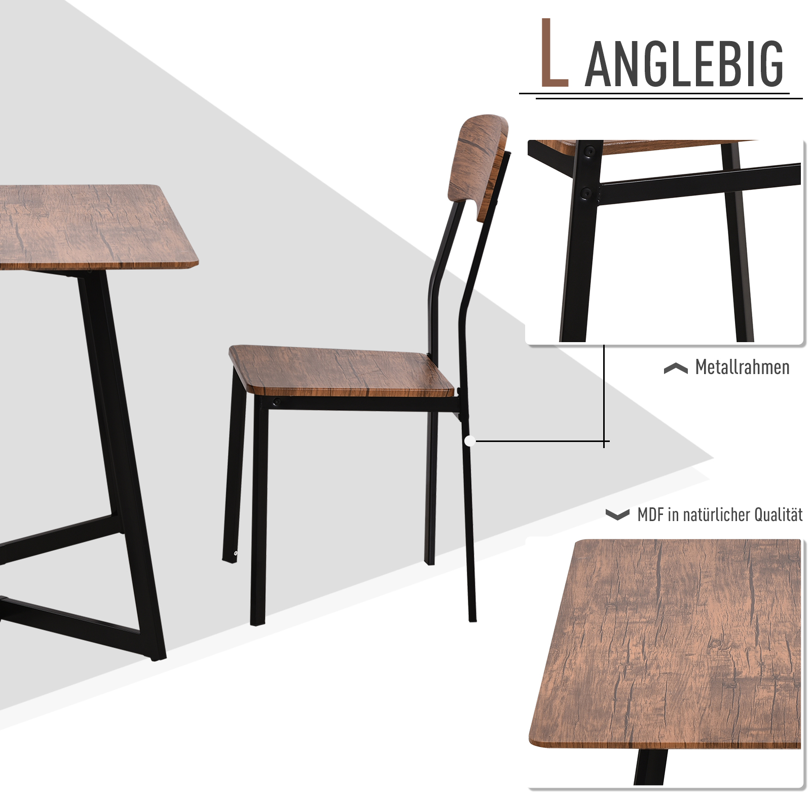 Essgruppe mit 2 Stühlen Esszimmergarnitur Sitzgruppe Tischgruppe