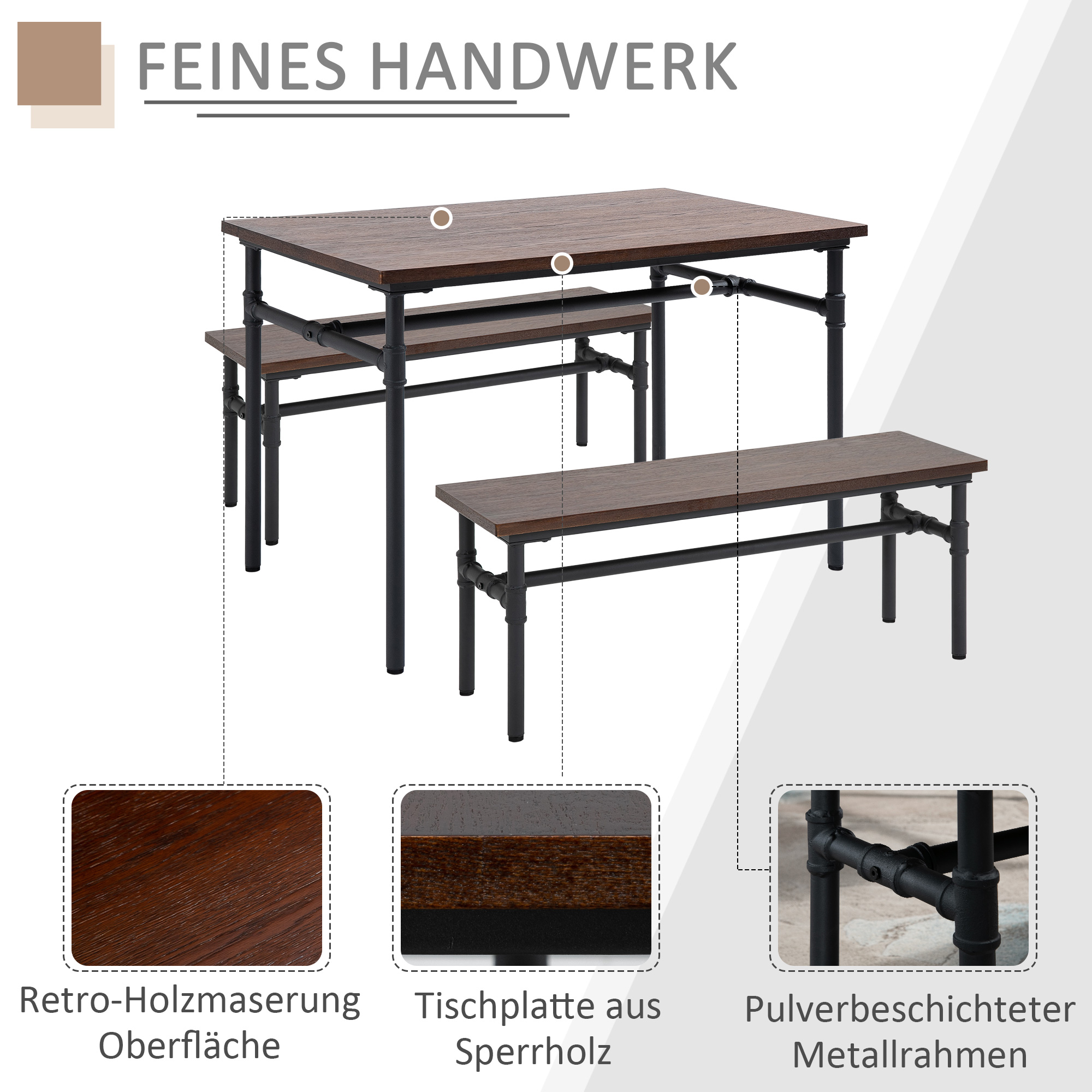 Essgruppe mit 2 Bänken Esszimmergarnitur Sitzgruppe Tischgruppe Natur