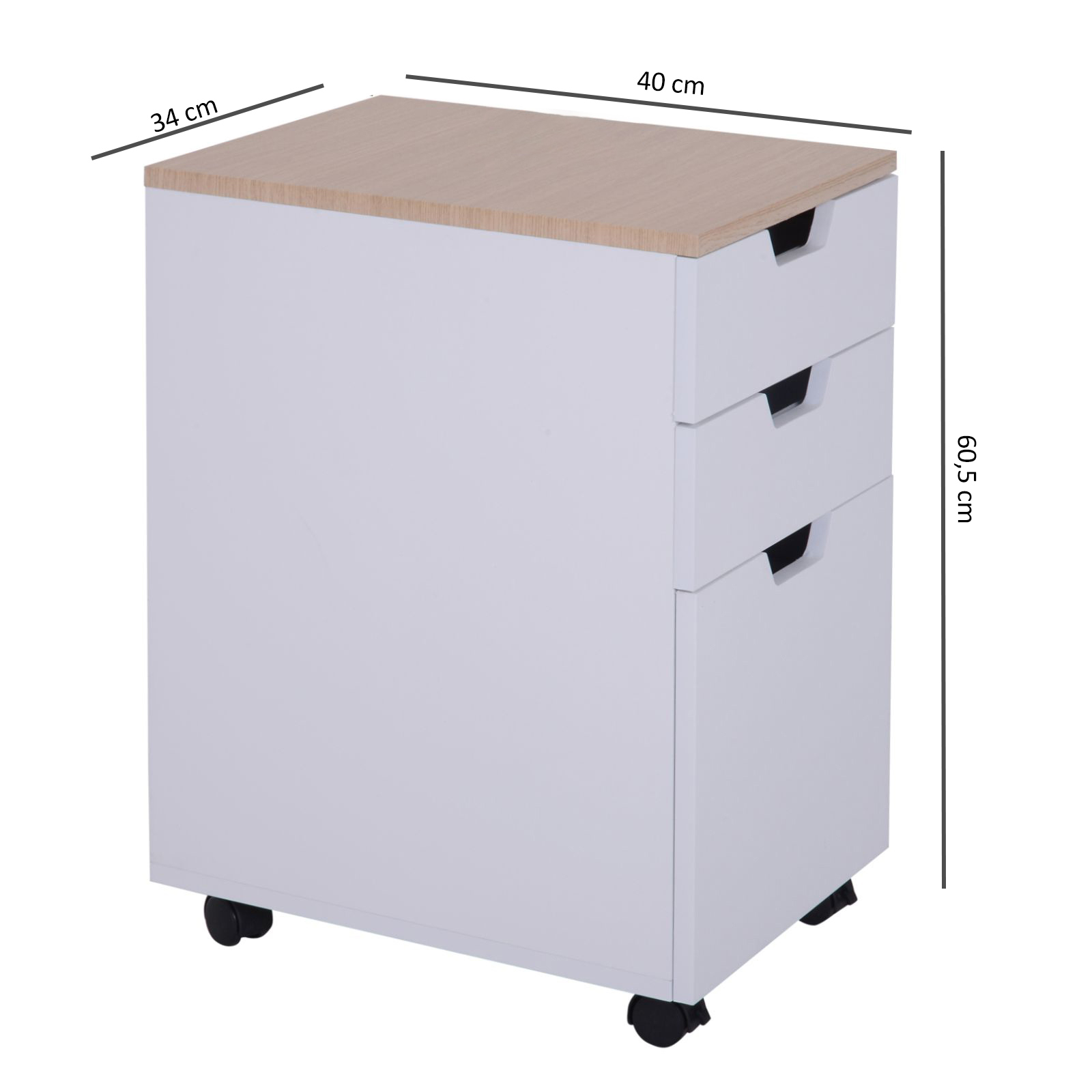Rollcontainer Aktenschrank Büroschrank mit 3 Schubladen 4 Räder MDF