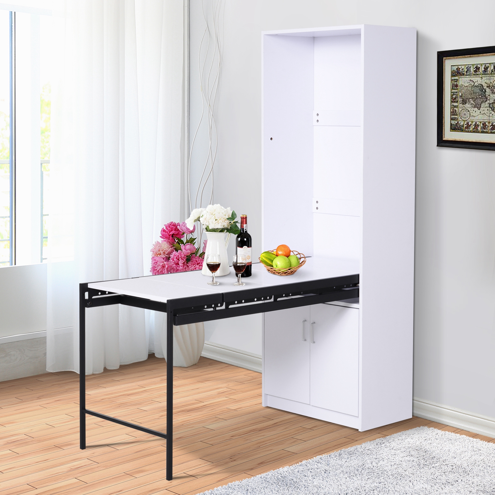 HOMCOM Bücherregal mit Schrank Regal mit Klapptisch 2-in-1 Standregal