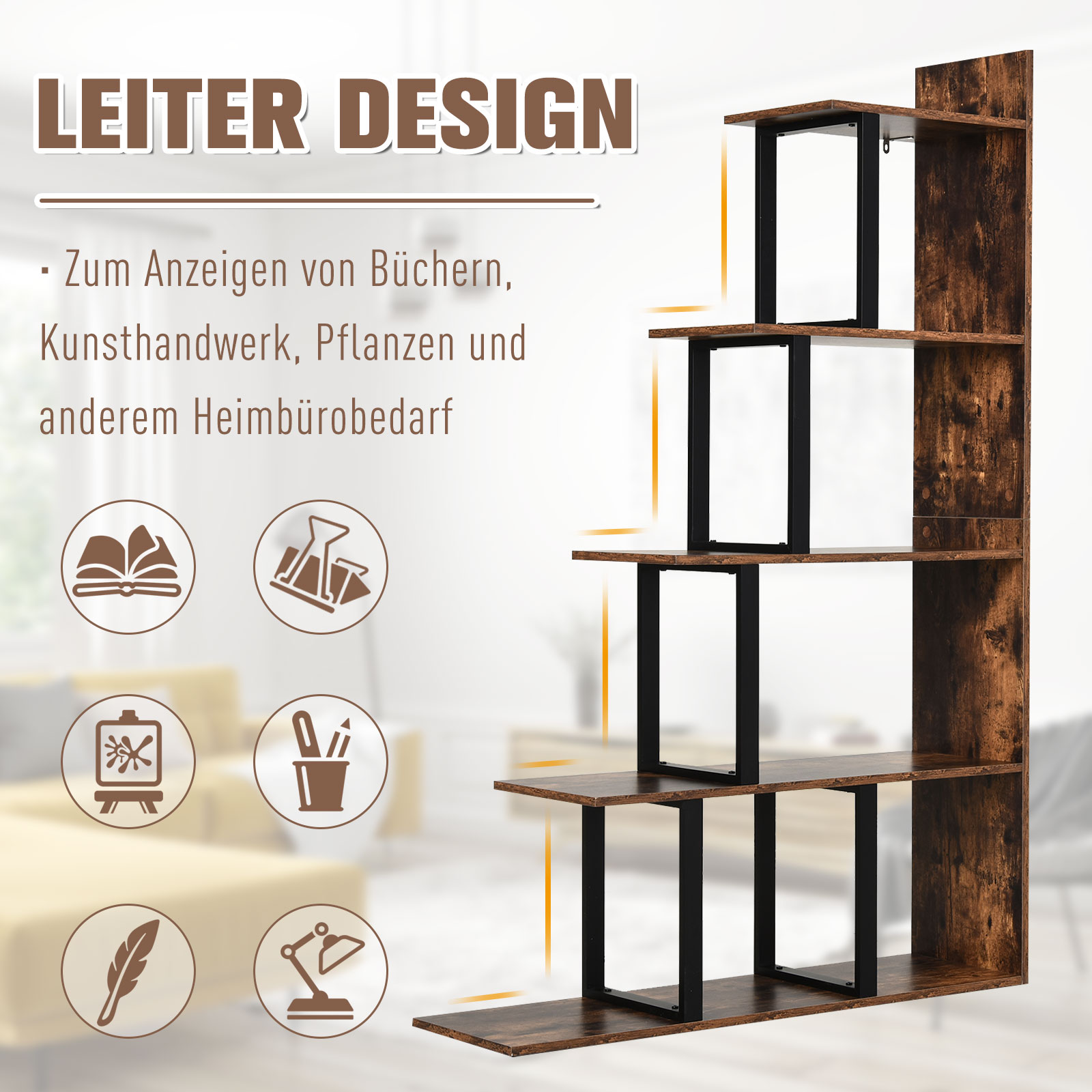 Bücherregal Standregal Wohnzimmerregal Spielzeugregal Holz Metall Braun