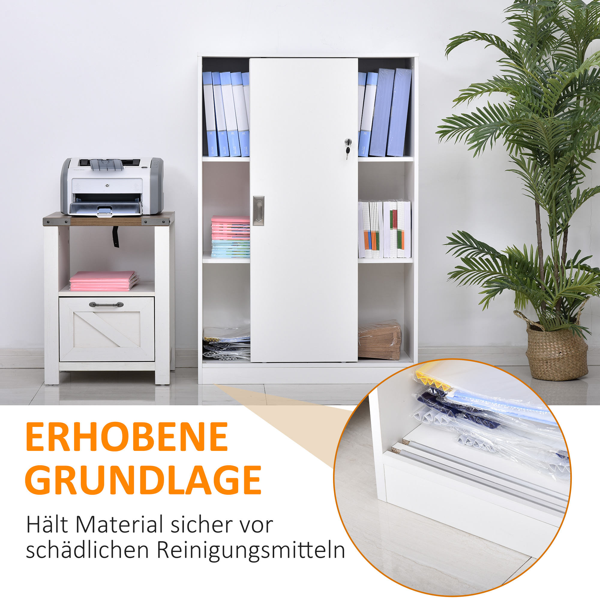 Aktenschrank Büroschrank Bürocontainer mit 3 Regal 2 Türenschränke Weiß