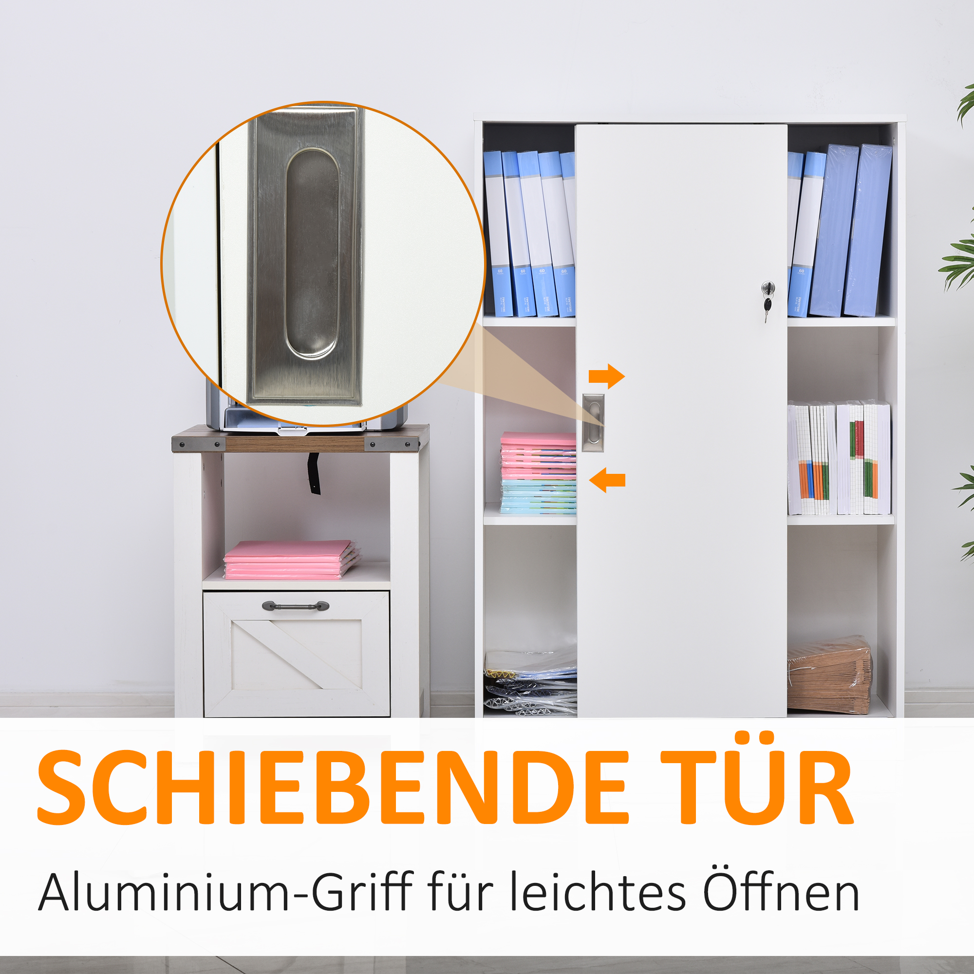 Aktenschrank Büroschrank Bürocontainer mit 3 Regal 2 Türenschränke Weiß