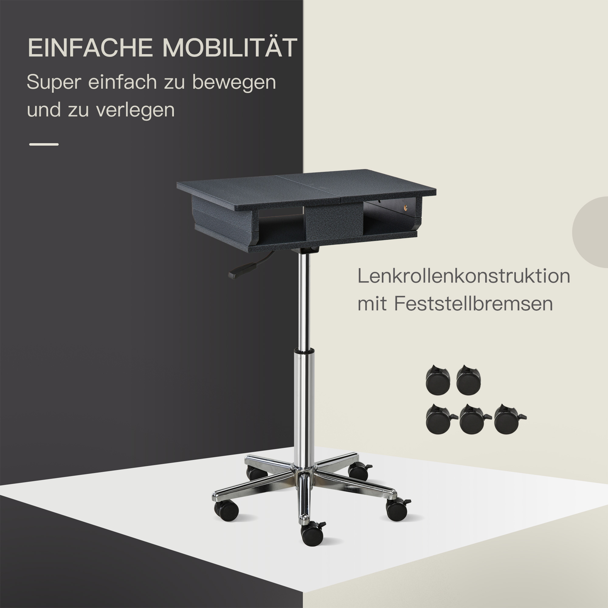 Laptoptisch Laptop Ständer mit Rollen höhenverstellbar klappbar Stahl