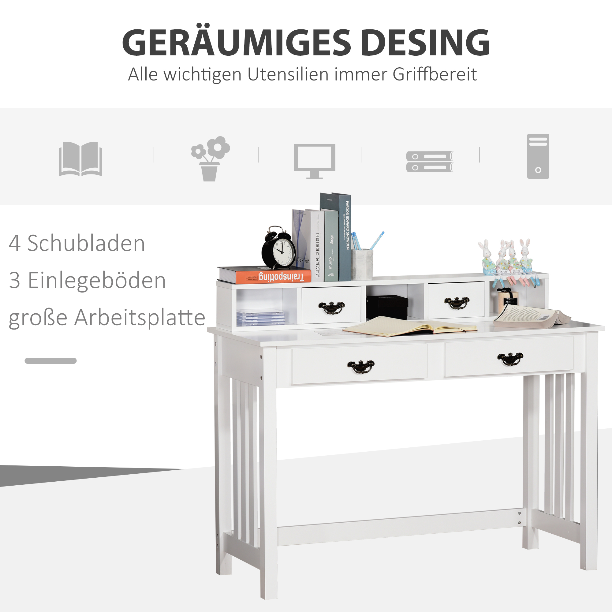 HOMCOM Schreibtisch Computertisch Arbeitsplatz mit oberem Regal für