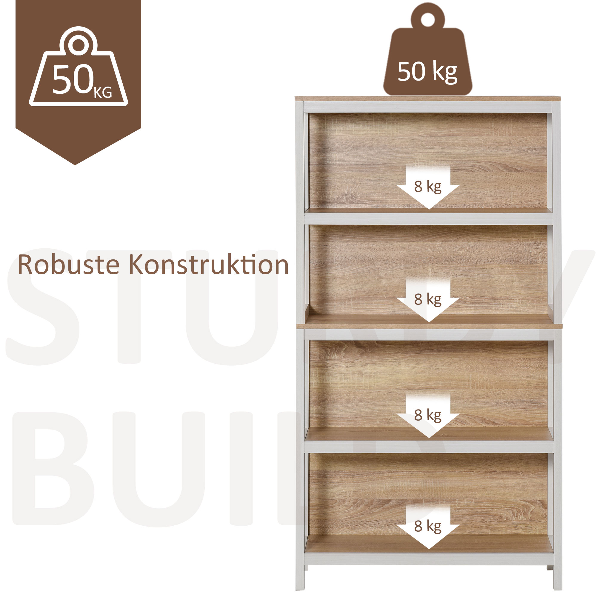 HOMCOM Standregal Bücherregal 4-stufiges Büroregal Lagerregal Eiche