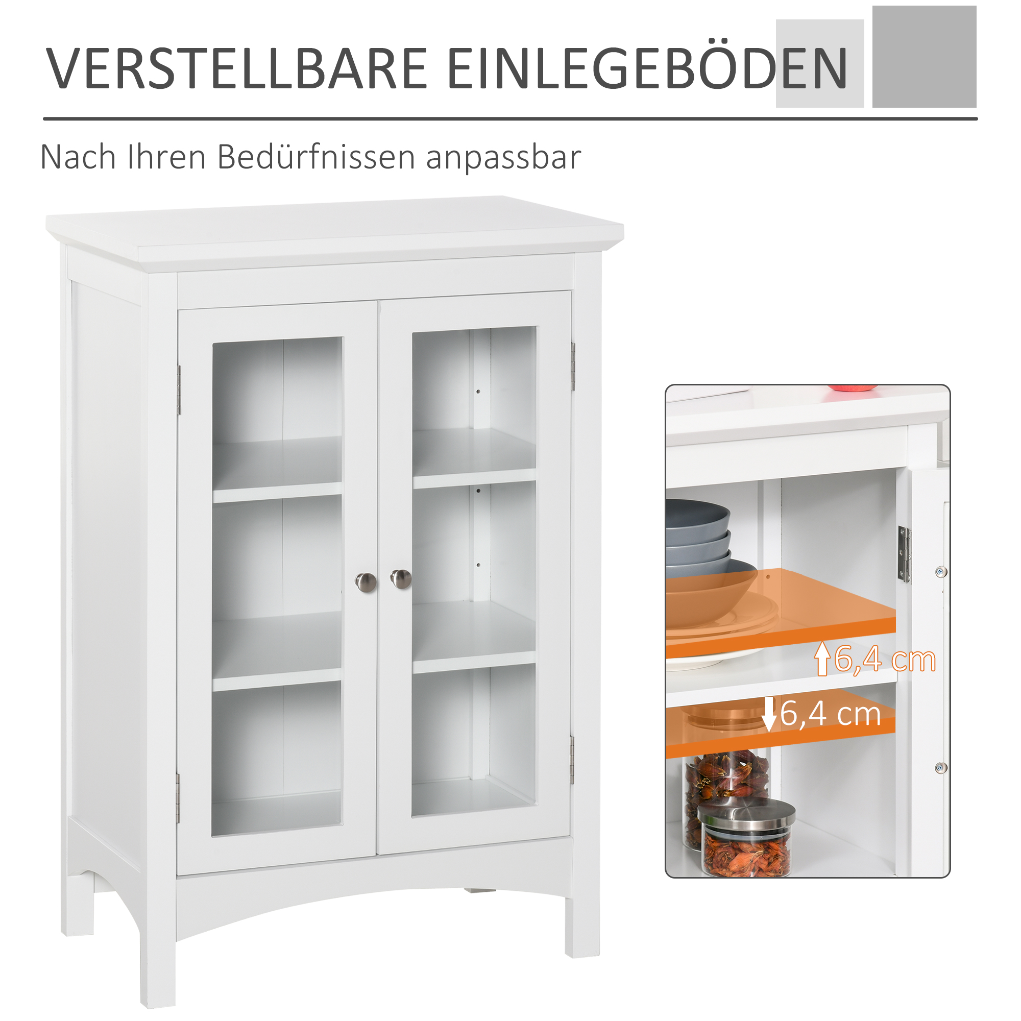 HOMCOM Küchenschrank Sideboard mit verstellbarer Einlegeböden Esszimmer