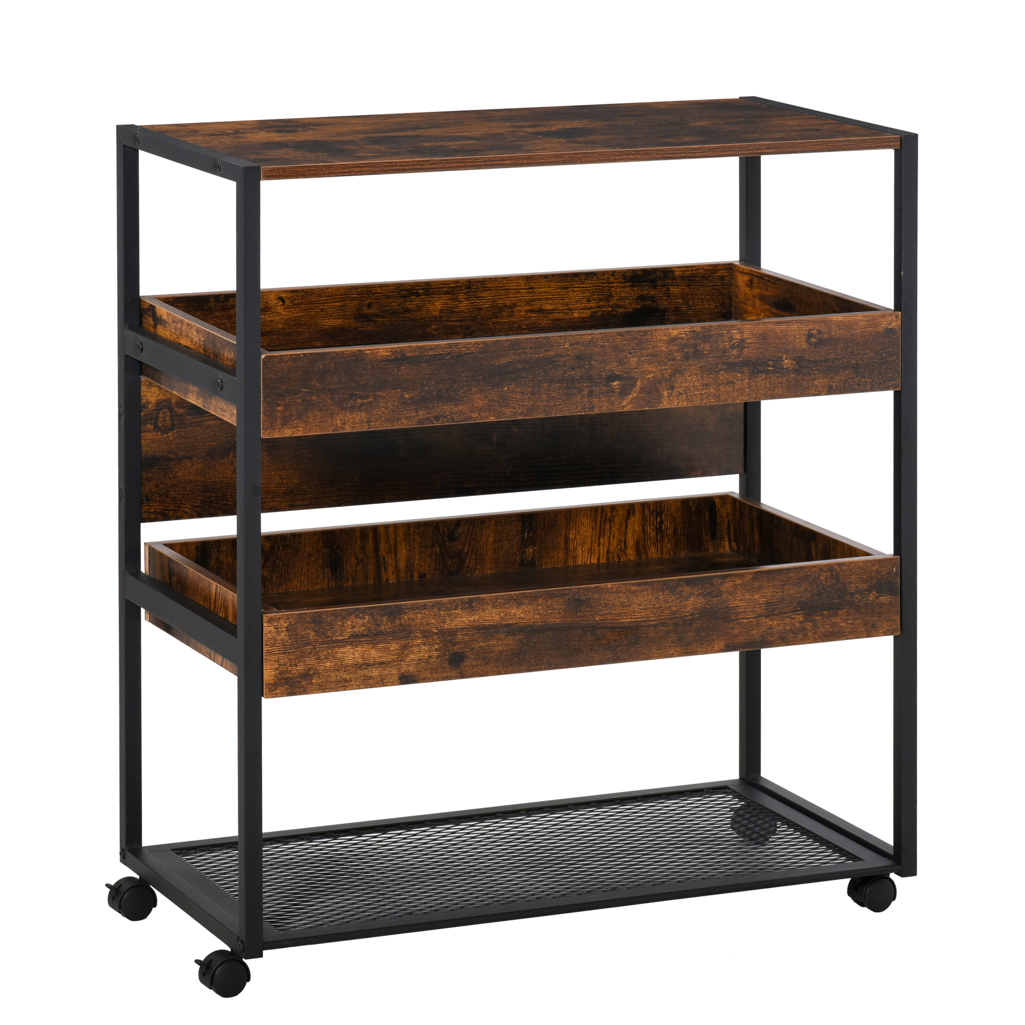 HOMCOM Küchenwagen Servierwagen 3-stöckig Industrie-Design Braun 80 x