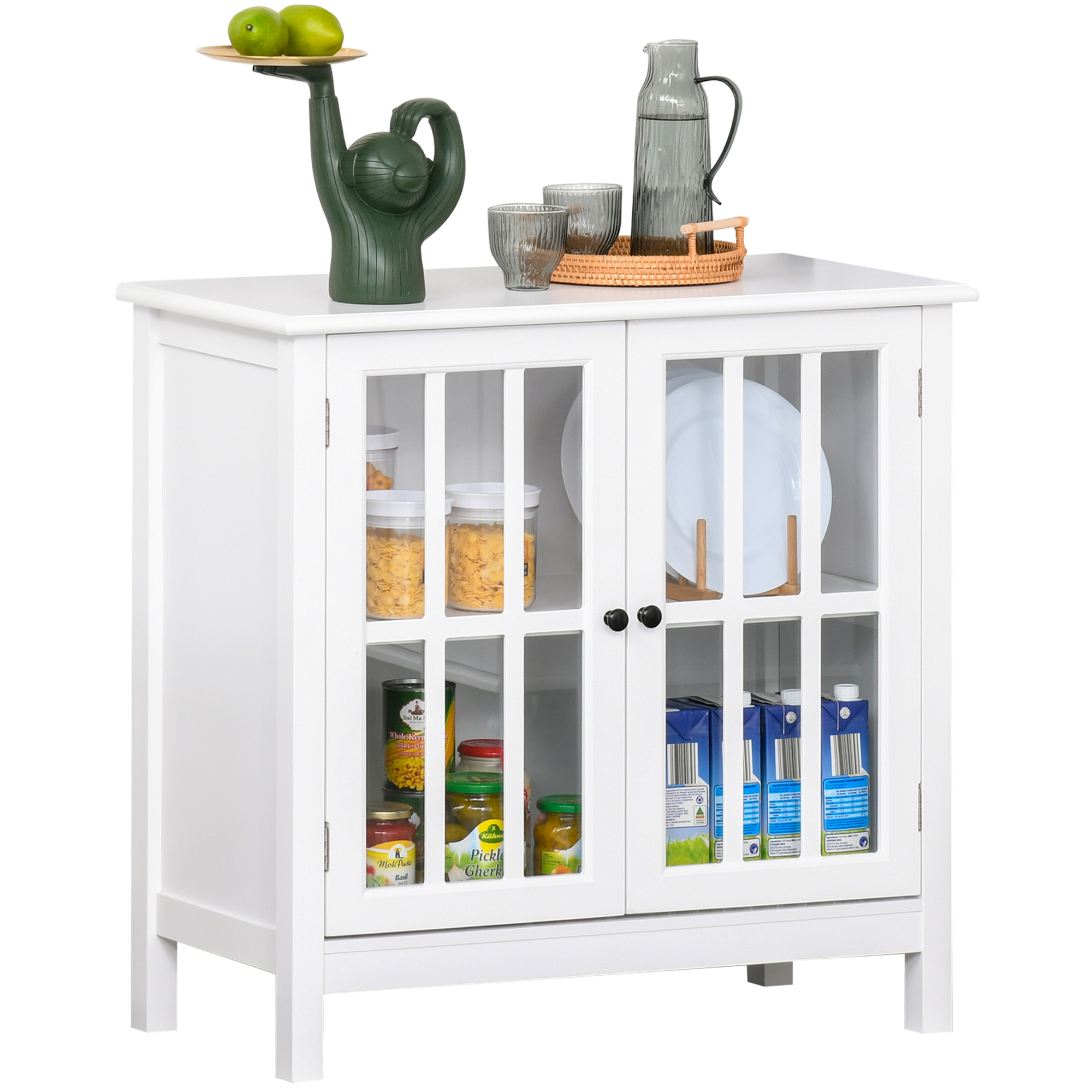 HOMCOM Küchenschrank Geschirrschrank mit 2 Schichten Buffet Glastür MDF