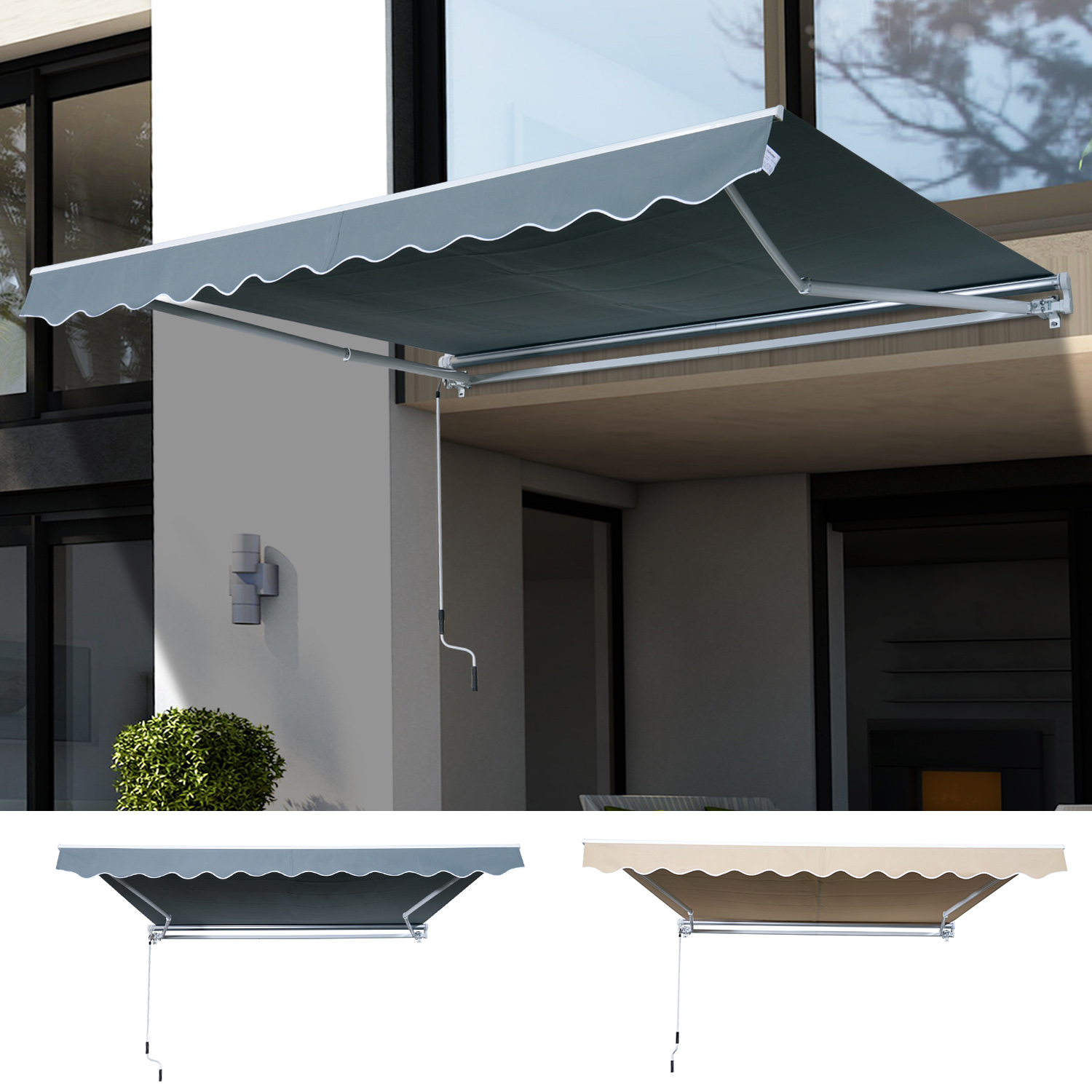 Markise Handkurbel Gelenkarmmarkise Sonnenschutz Balkon Alu 3,95x2,5m 2 Farben