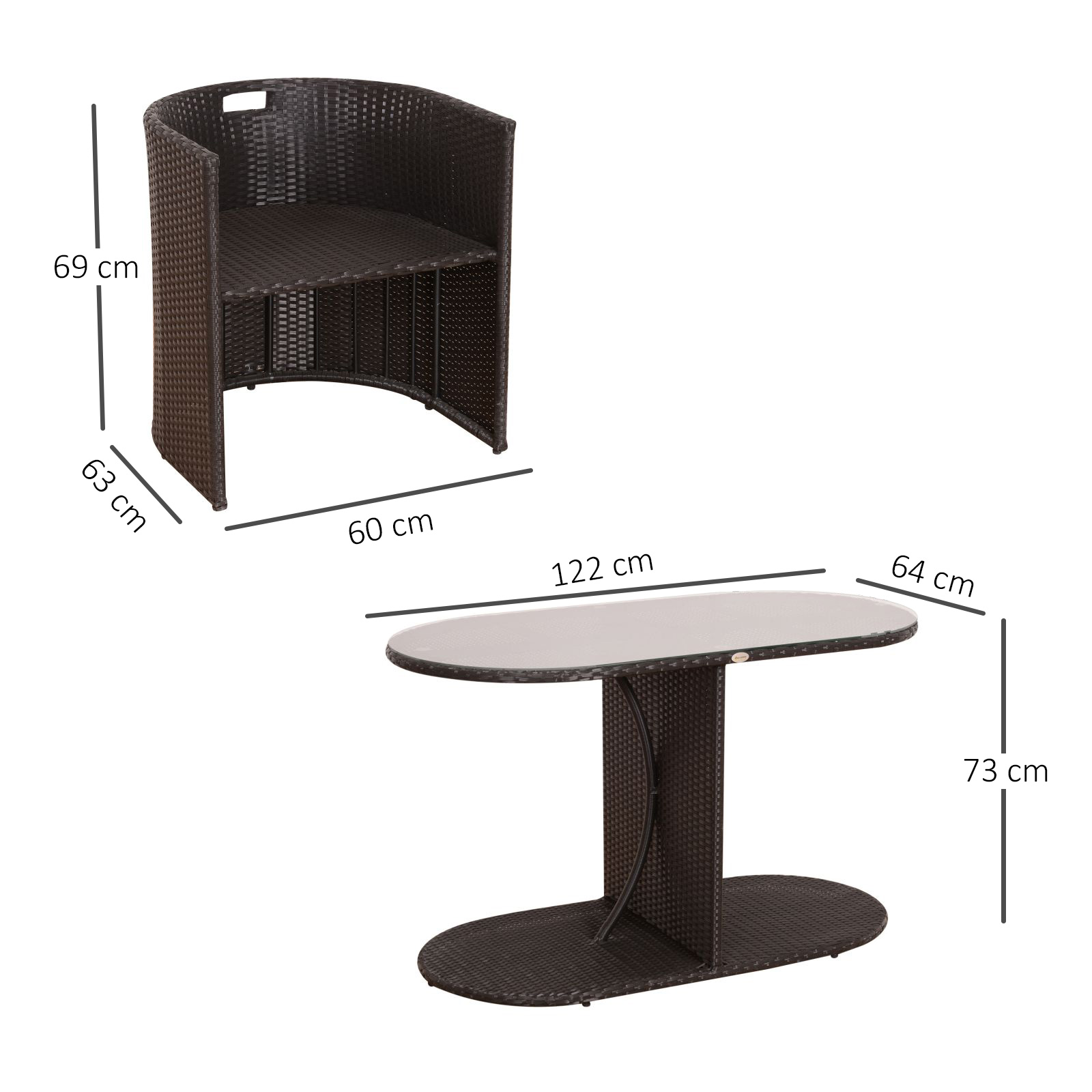 Outsunny Gartenmöbel 7 tlg. Polyrattan Gartenset Balkonmöbel Sitzgruppe