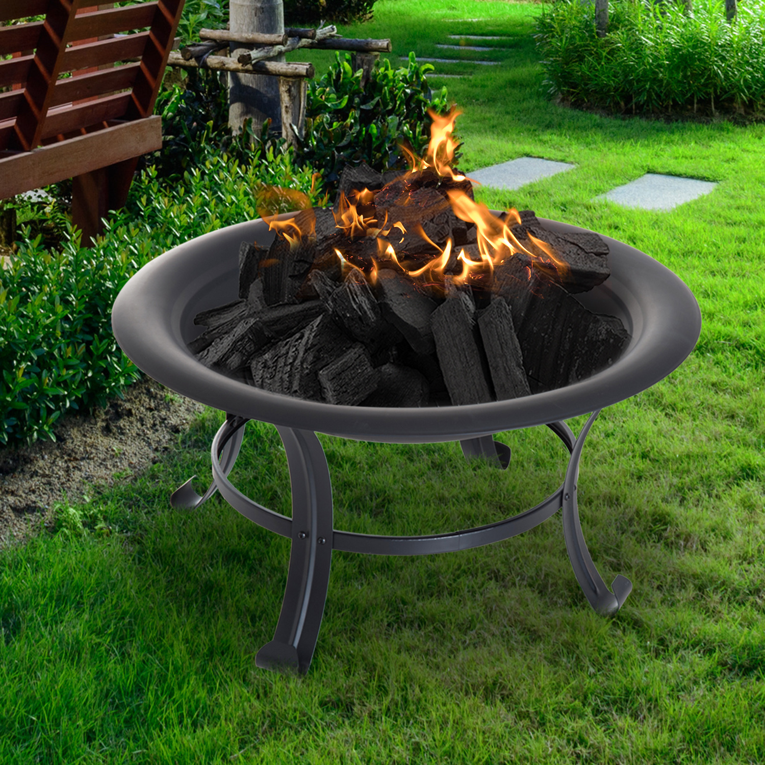 Feuerschale mit Funkenschutz Feuerkorb Feuerstelle Grillrost 74cm