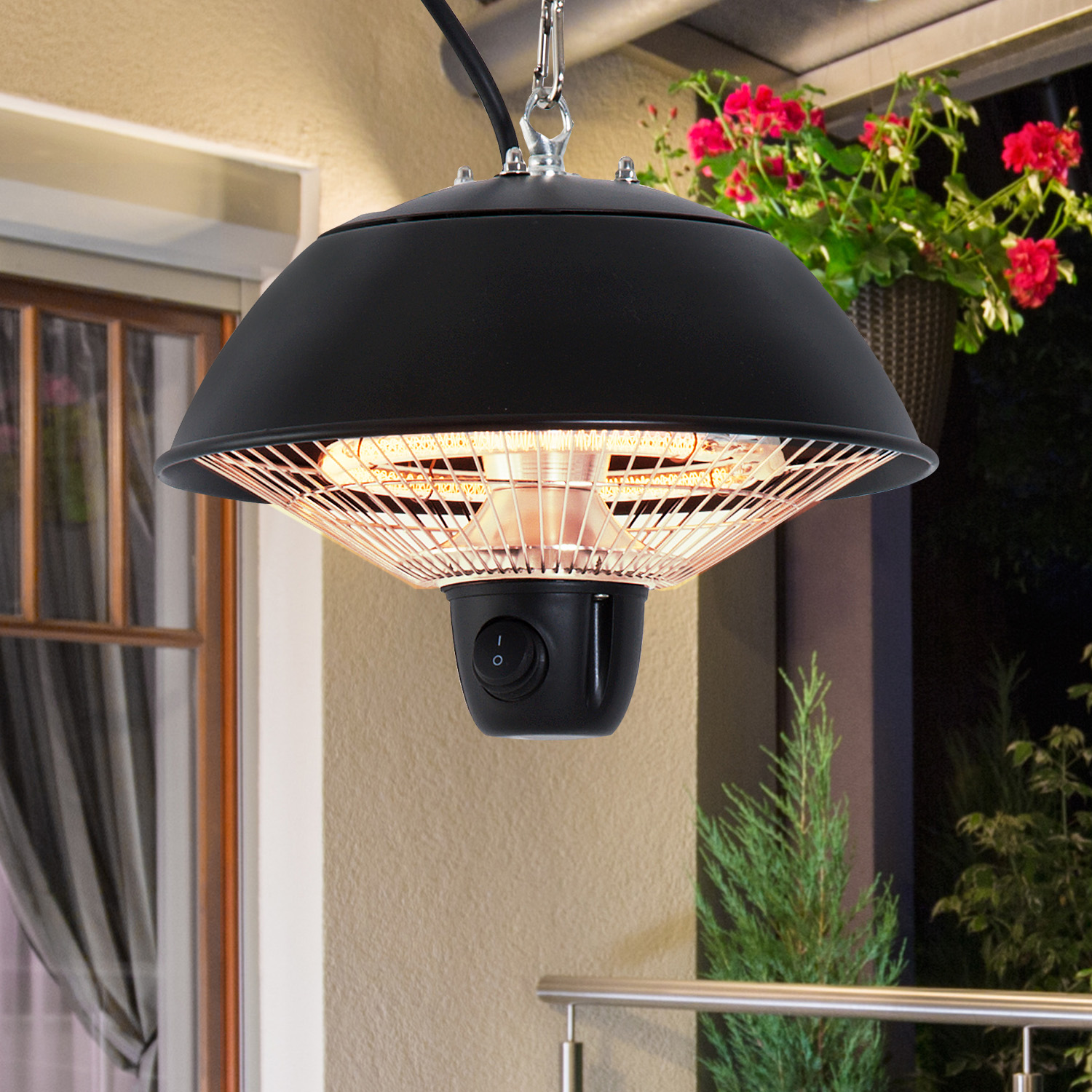 Outsunny Deckenheizstrahler Heizstrahler 600W mit Ketten Terrassen Alu