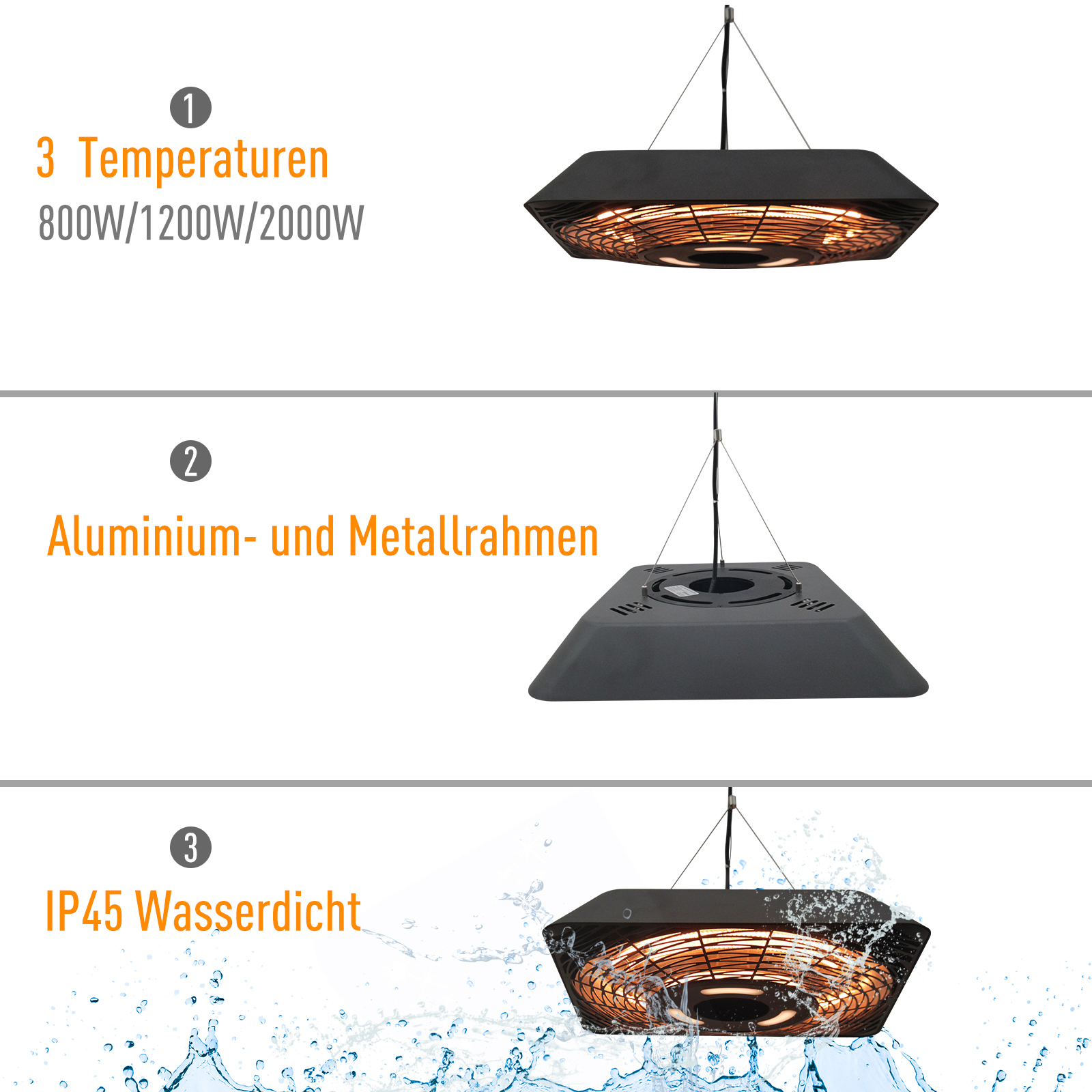 Deckenheizstrahler Elektro Heizpilz 800W/1200W/2000W mit Fernbedienung