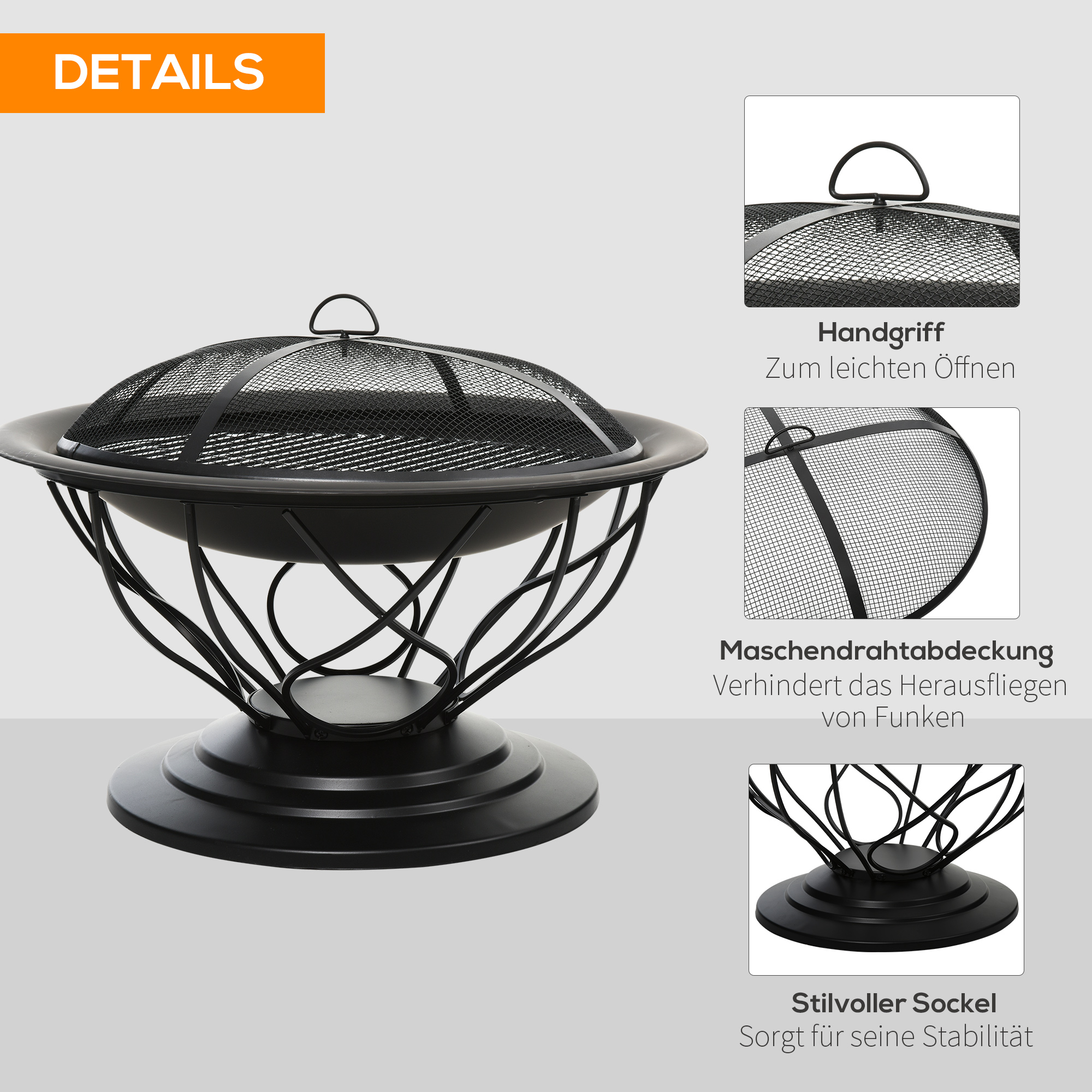 Outsunny Feuerschale Feuerstelle Garten Schutz Schürhaken Schwarz