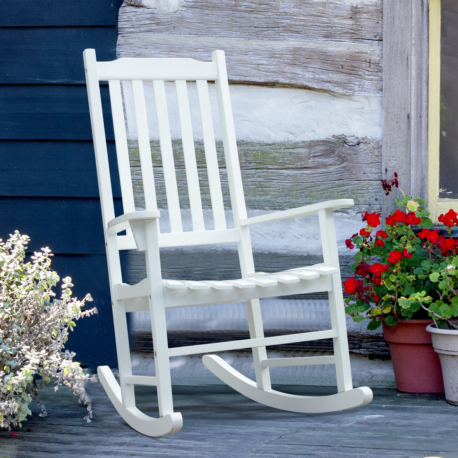 Schaukelstuhl Gartenmöbel Relaxstuhl Akazienholz Schwingsessel Terasse