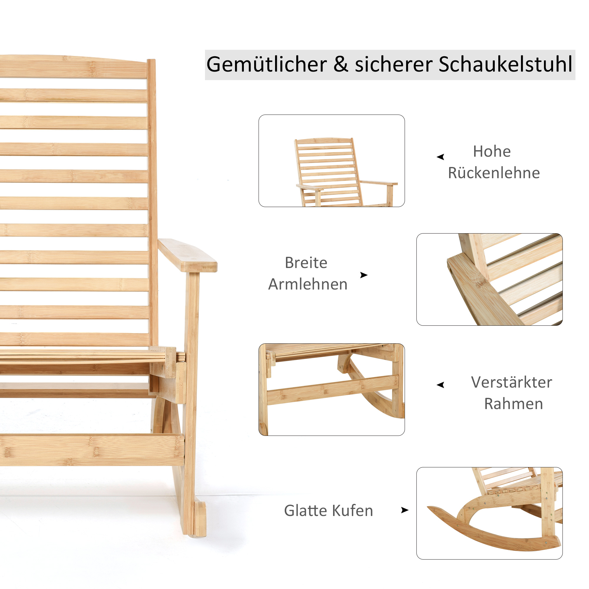 Garten Schaukelstuhl Relaxsessel Gartenstuhl Bambus Sperrholz Natur