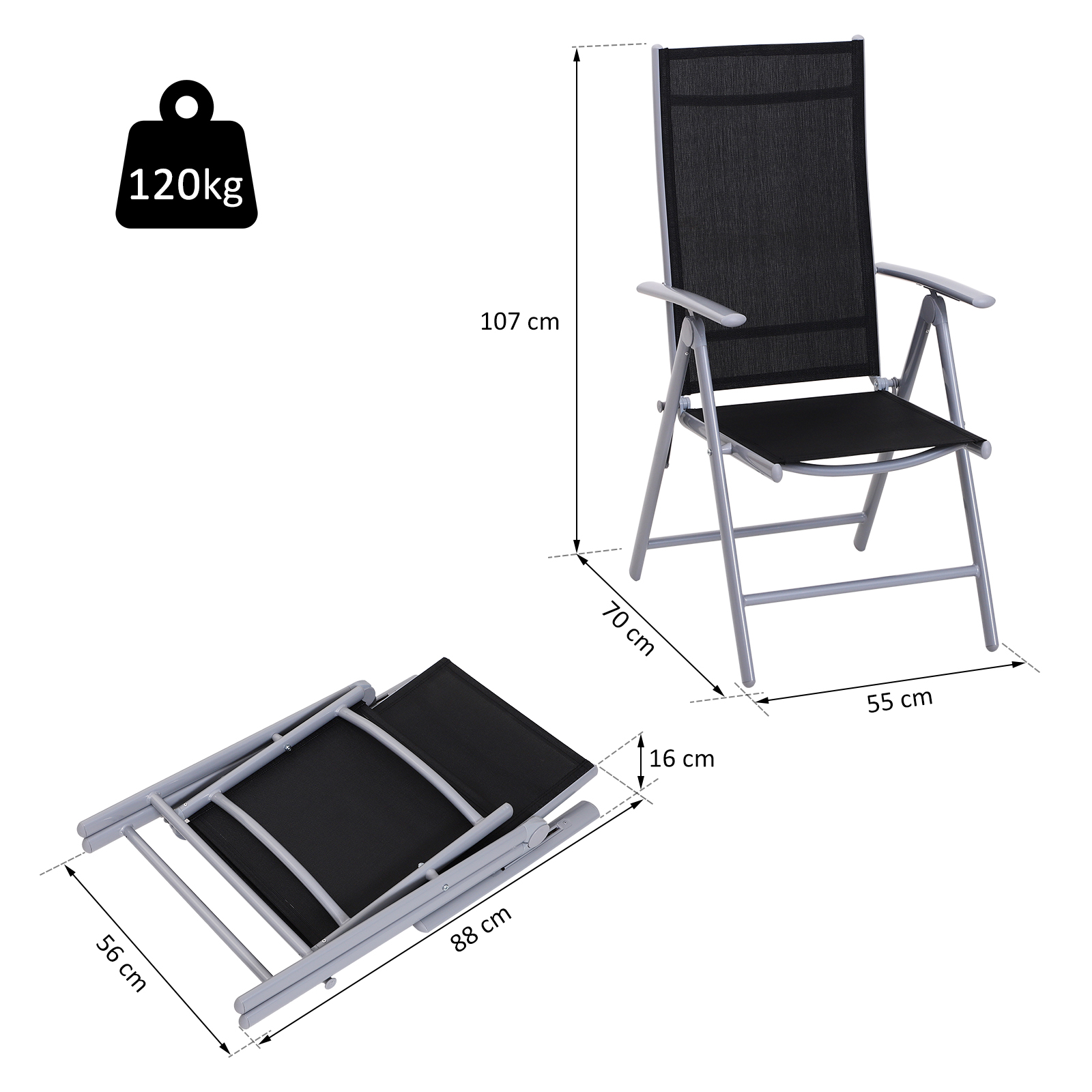 4 x Alu Gartenstuhl Campingstuhl Hochlehner Liegestuhl klappbar 7-fach