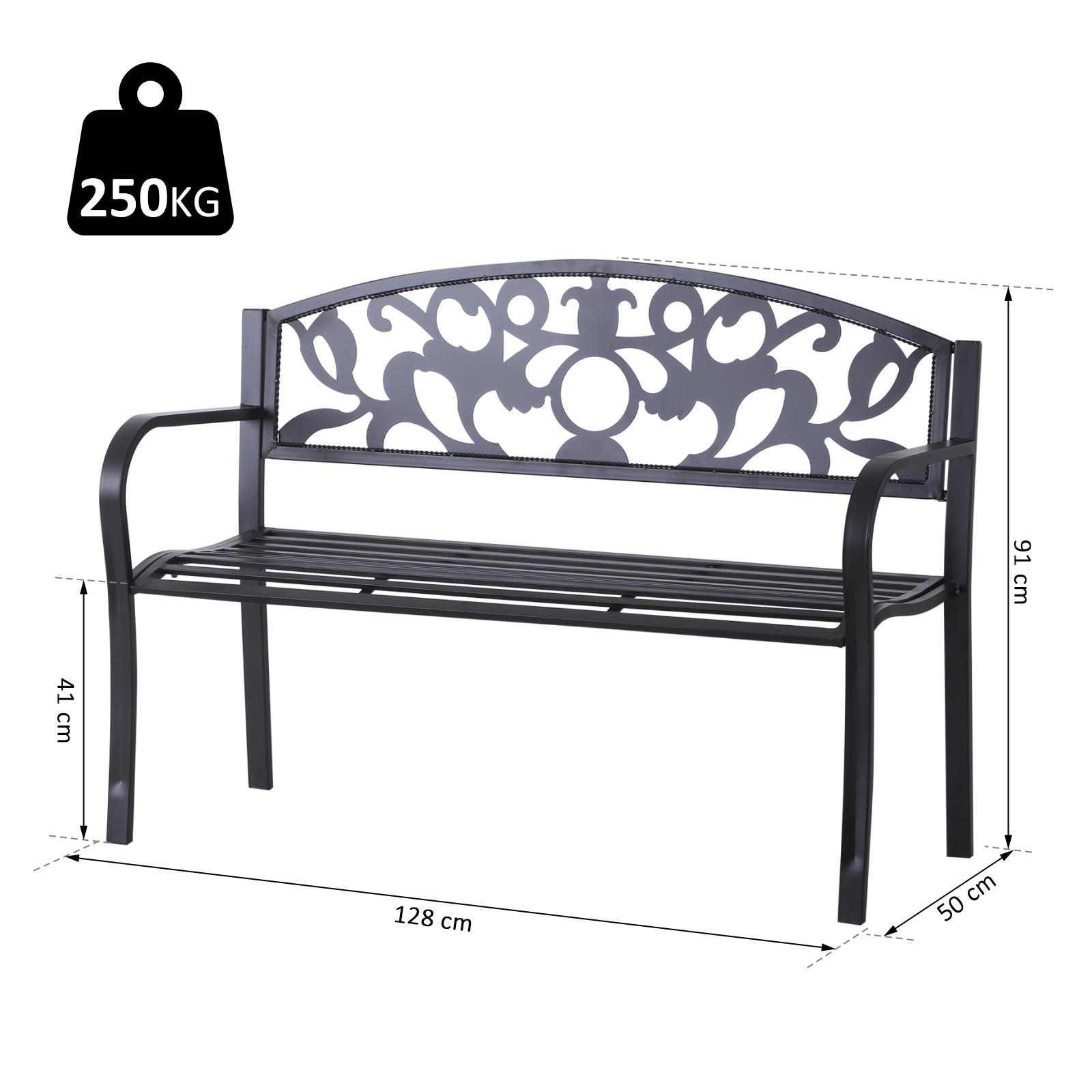 2erGartenbank Sitzbank Gartensitzmöbel Metall Bank mit Armlehne