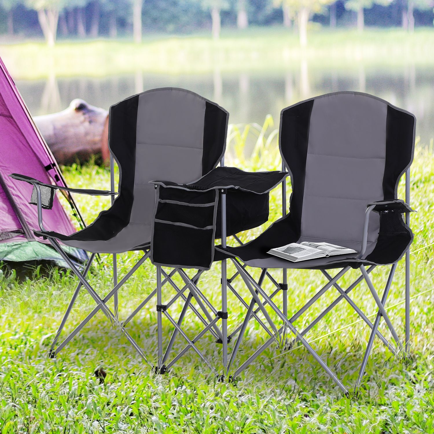 Doppel-Campingstuhl Klappstuhl mit Getränkehalter und Eisbeutel