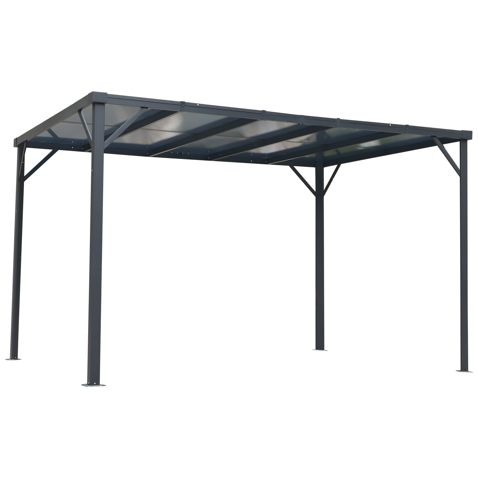 Pavillon Pergola mit PC Dach UV-Schutz Wasserfest Alu Schwarz 365 x 265