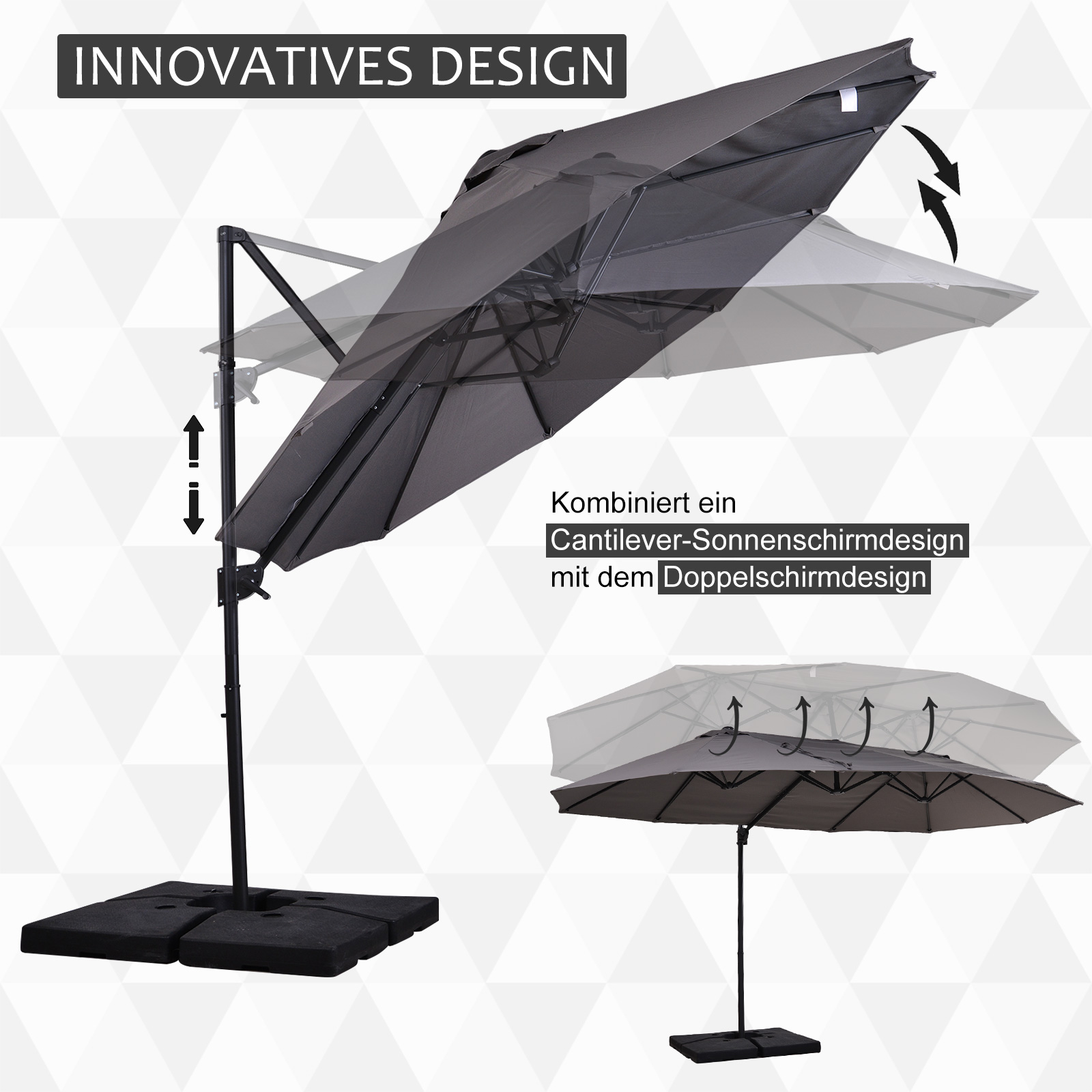 Sonnenschirm mit Kurbel Doppelschirm Gartenschirm Sonnenschutz Metall 2