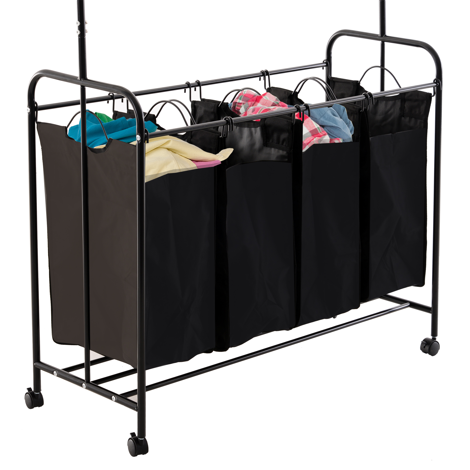 Wäschekorb Wäschesortierer Wäschewagen Kleidungstange 4 Sortiere Fächer