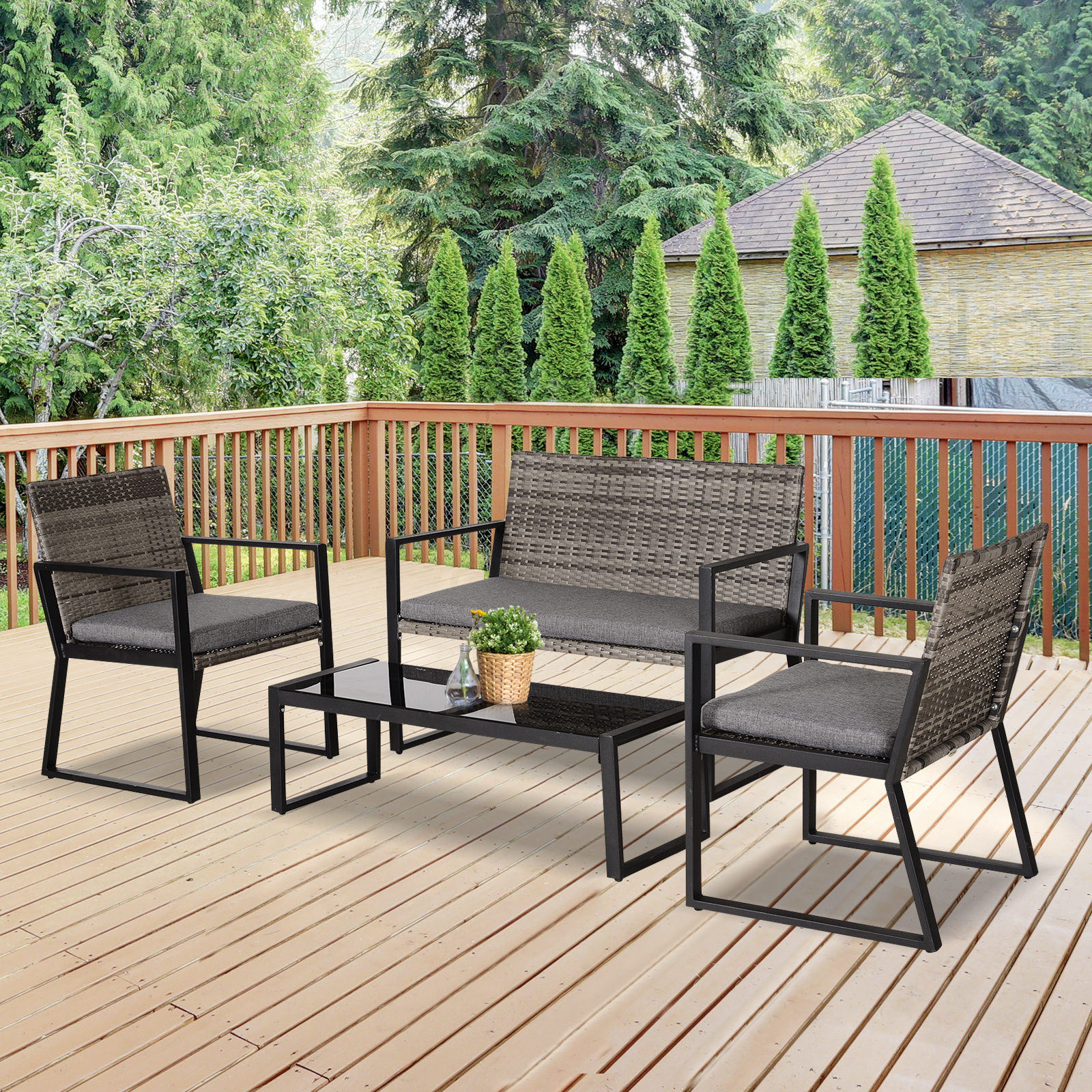 Outsunny Vierteiliges Gartenmöbel Set Sitzgruppe Sofa Kaffeetisch PE