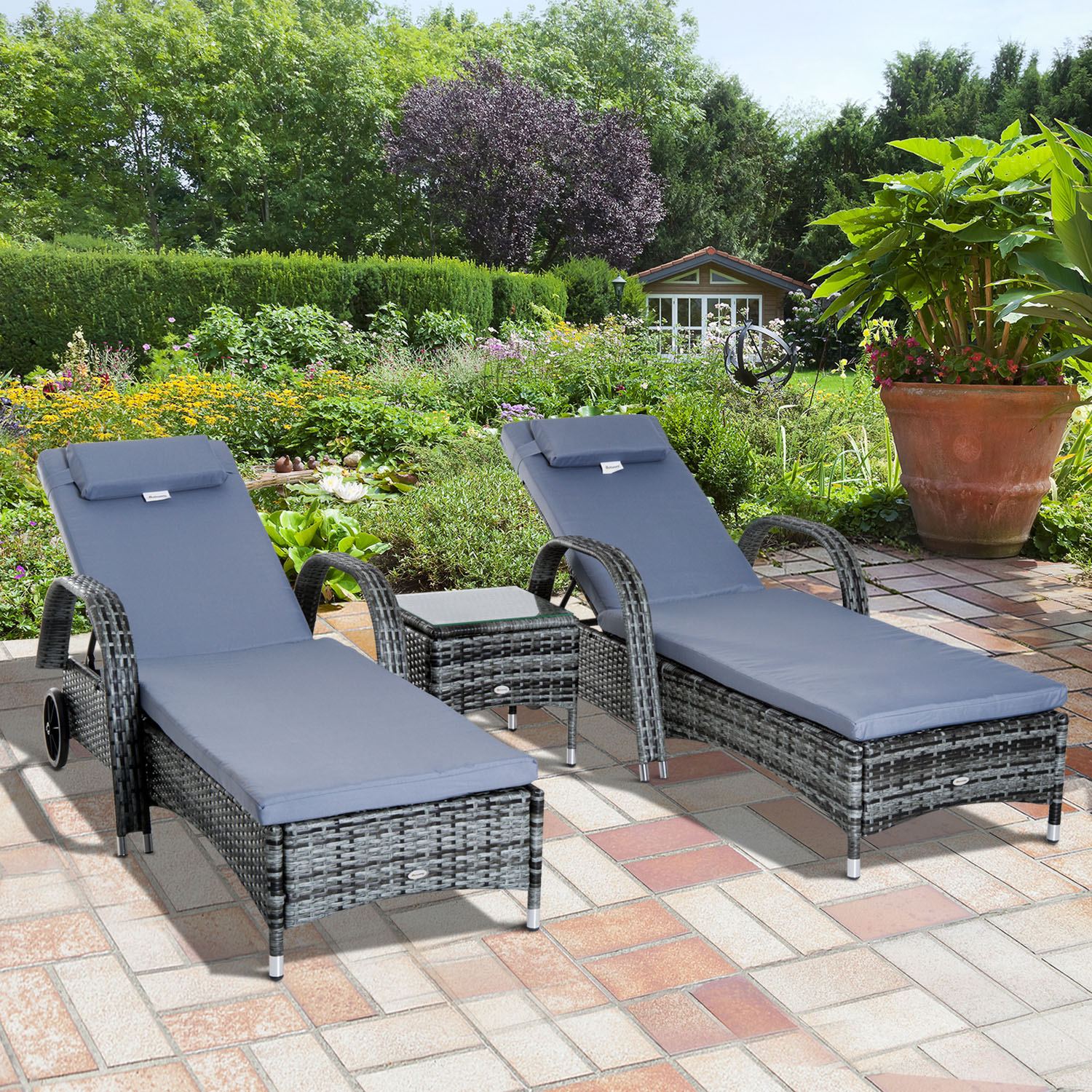 Outsunny Sonnenliege Gartenliege Tisch 3er-Set Gartenmöbel ...