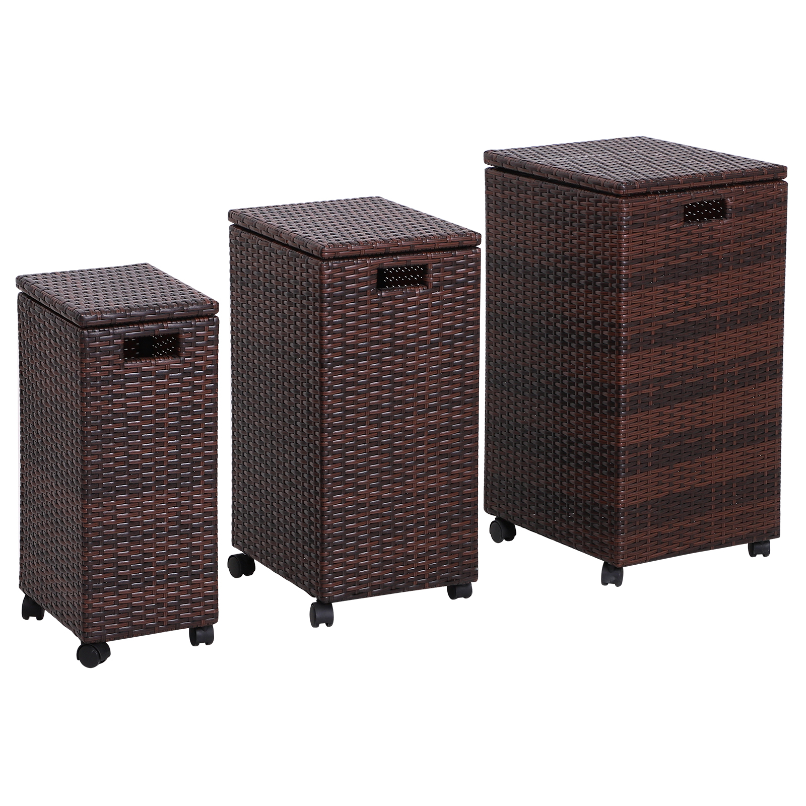 Outsunny Aufbewahrungskorb Polyrattan 3er-Set Ordnungsbox mit Deckel