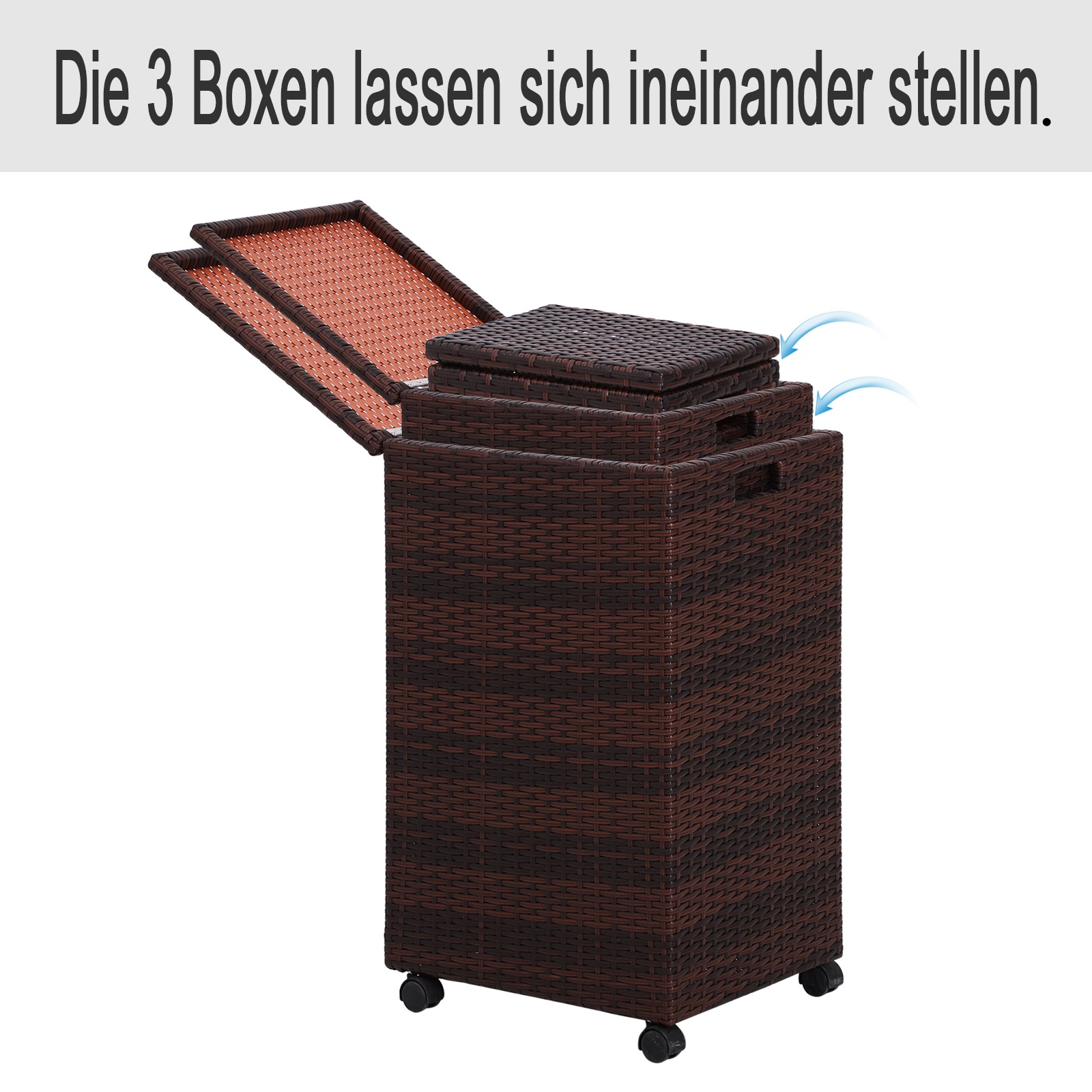 Outsunny Aufbewahrungskorb Polyrattan 3er-Set Ordnungsbox mit Deckel