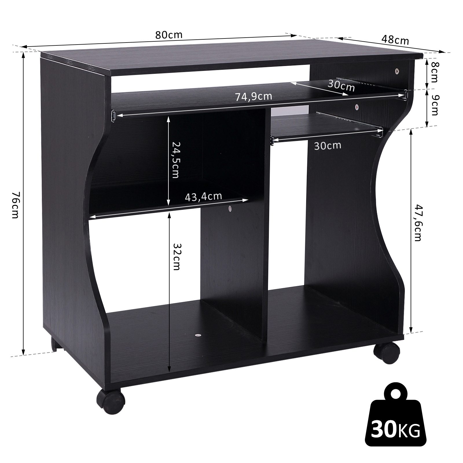 HOMCOM Computertisch Schreibtisch Arbeitstisch Büro Tisch mit Rollen