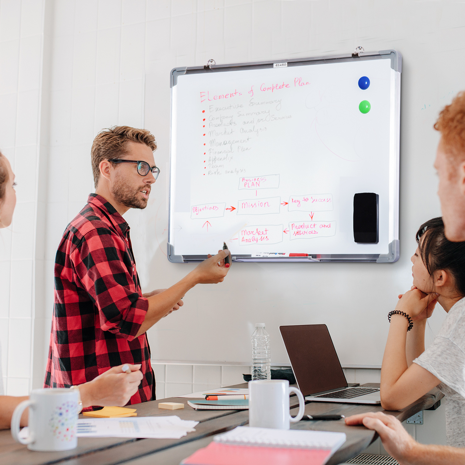 ALU 60x45cm WHITEBOARD MAGNETBOARD MAGNETISCH WANDTAFEL PINNWAND SCHWAMM MARKER