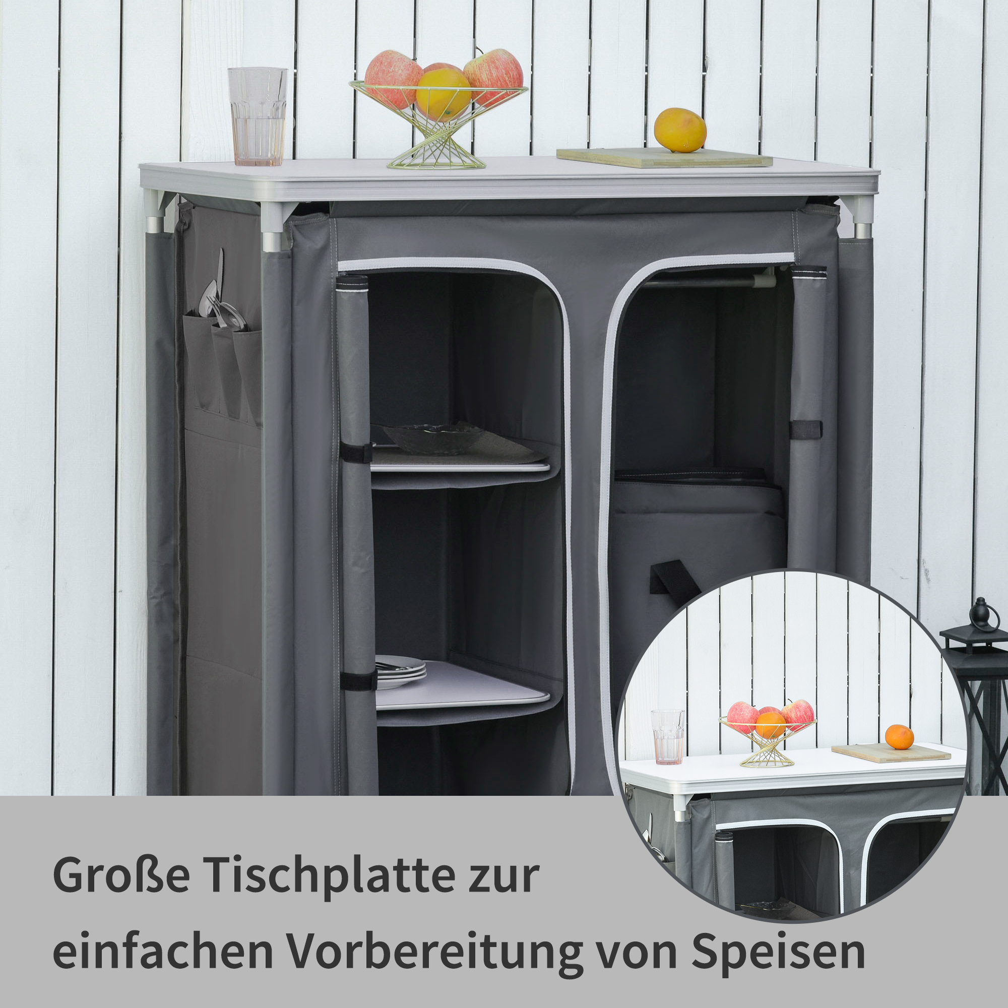 Campingschrank faltbar Küchenbox tragbar mit 3 Ablagen Grau | eBay