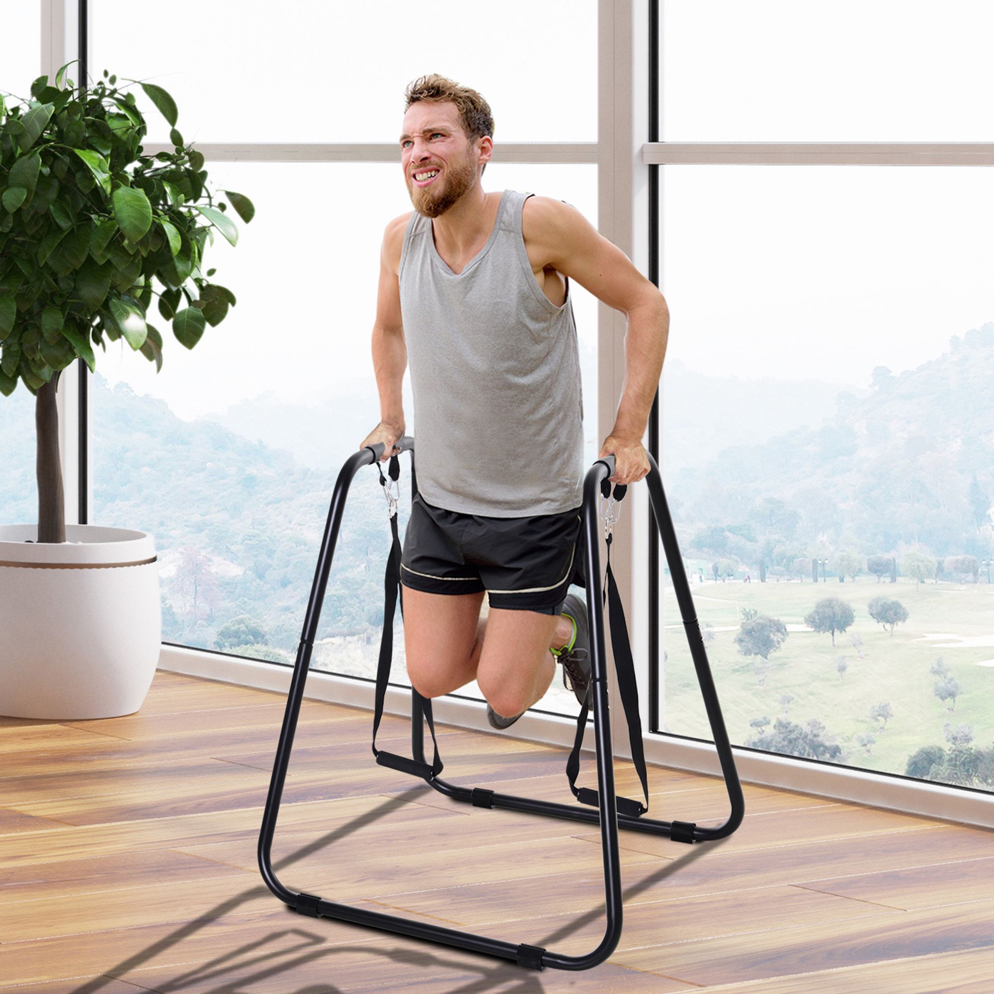 Dip Station Ständer Barren Dips inkl. Schlingentrainer Schlaufen Stahl