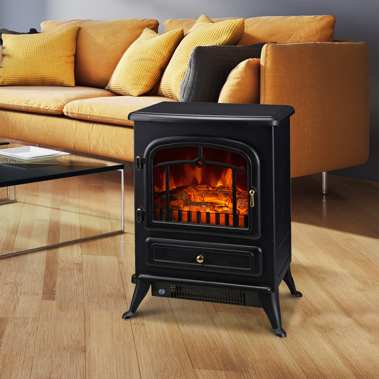 Elektrokamin Elektrischer Kamin Kaminofen mit Thermostat 1850W | eBay