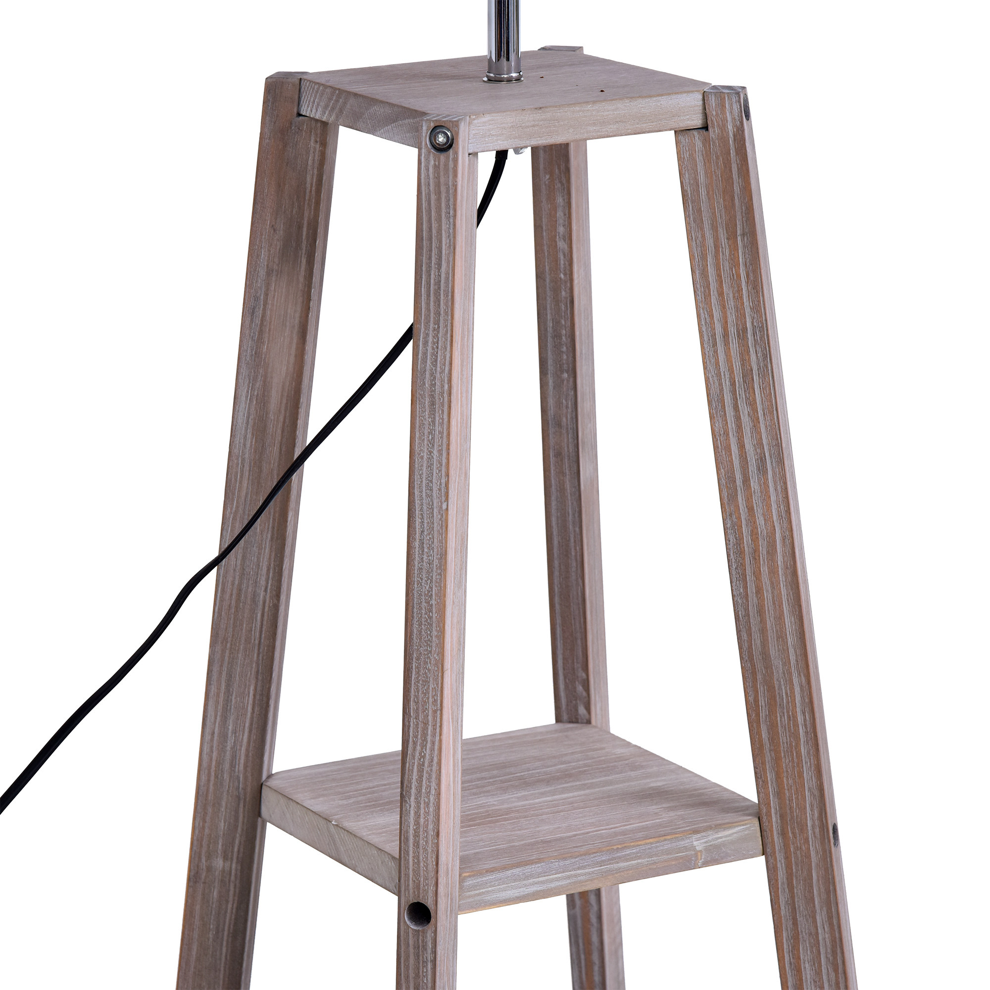 Stehlampe mit Regal Standleuchte Skandinavische Lampe Kiefer Natur Grau