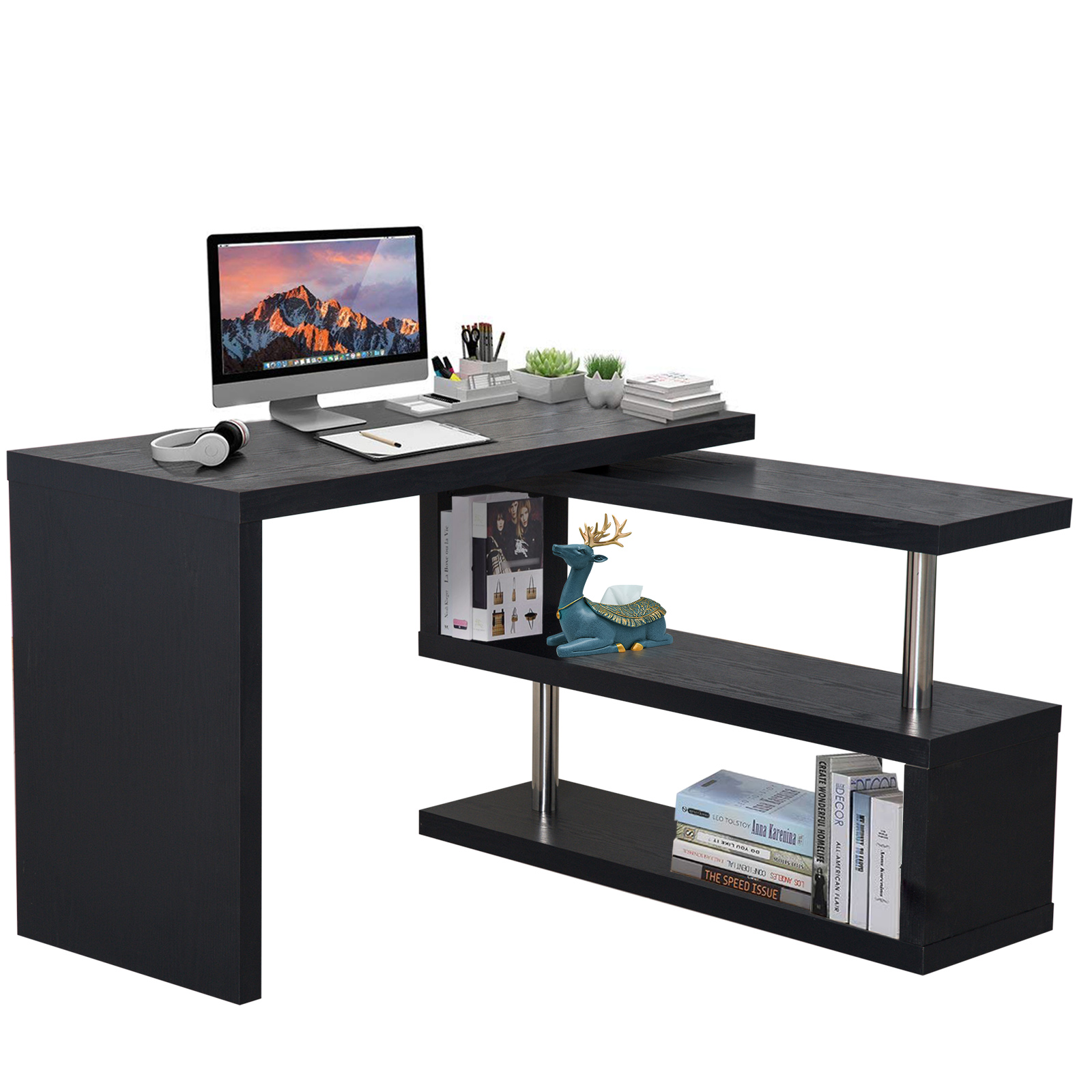 Corner Desk Set Organizer Bookshelf Storage Hollow Furniture Study