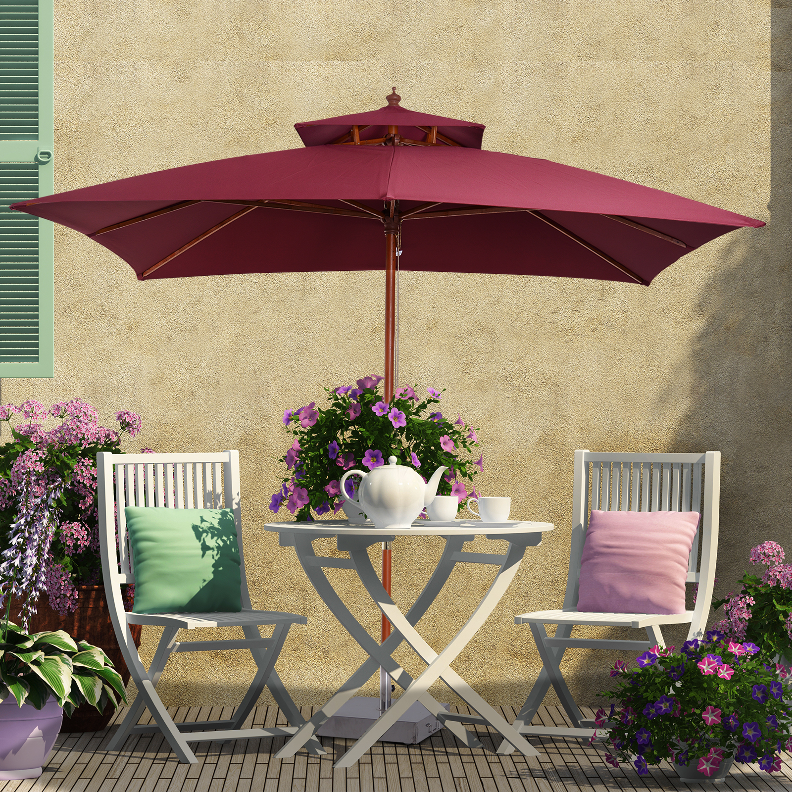 Umbrellas Home Garden 10x10ft Wood Square Patio Umbrella Garden Market Parasol Sunshade Canopy Adrp Fournitures Fr