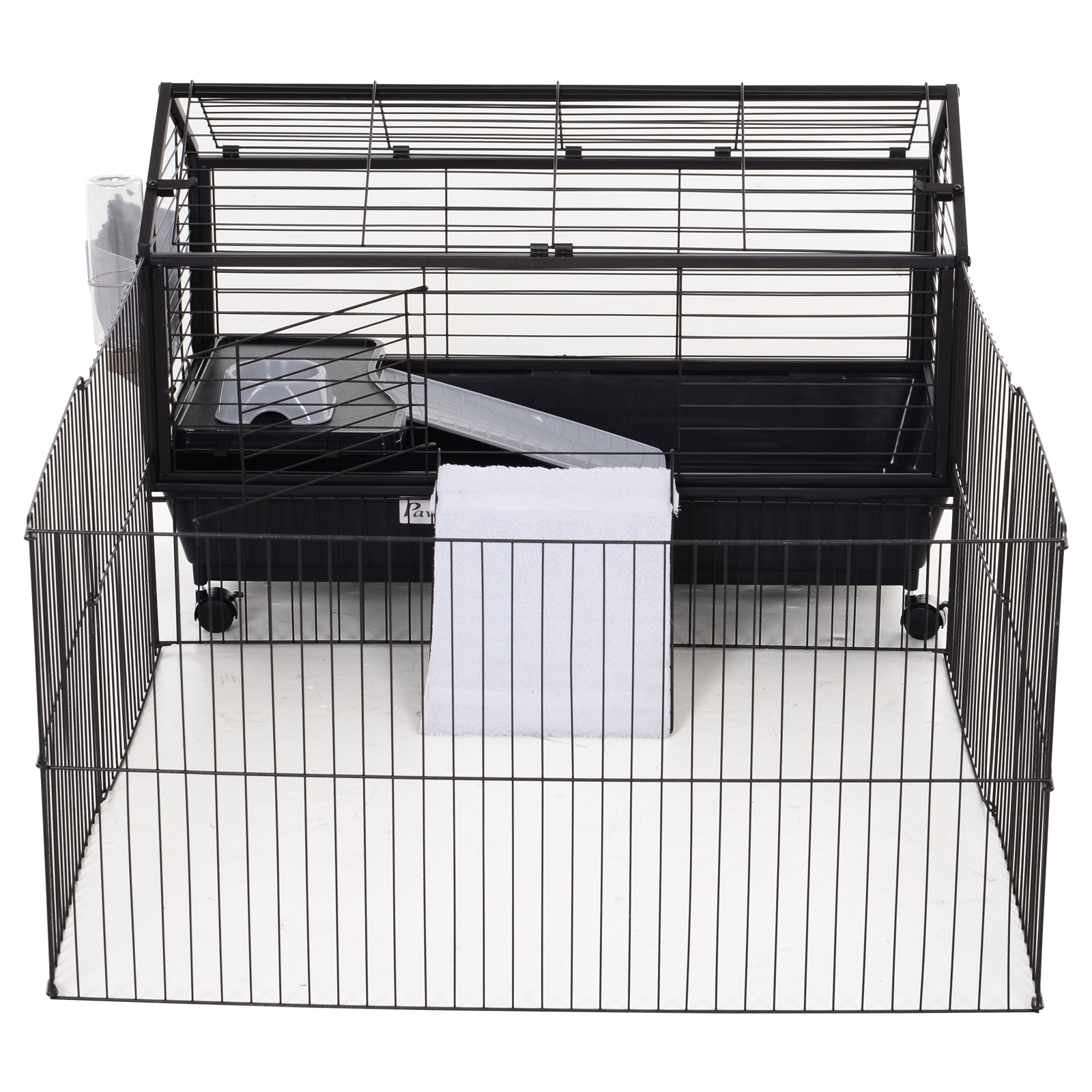 Metal Rabbit Cage Small Animal Shed with Main House Foldable Large Run