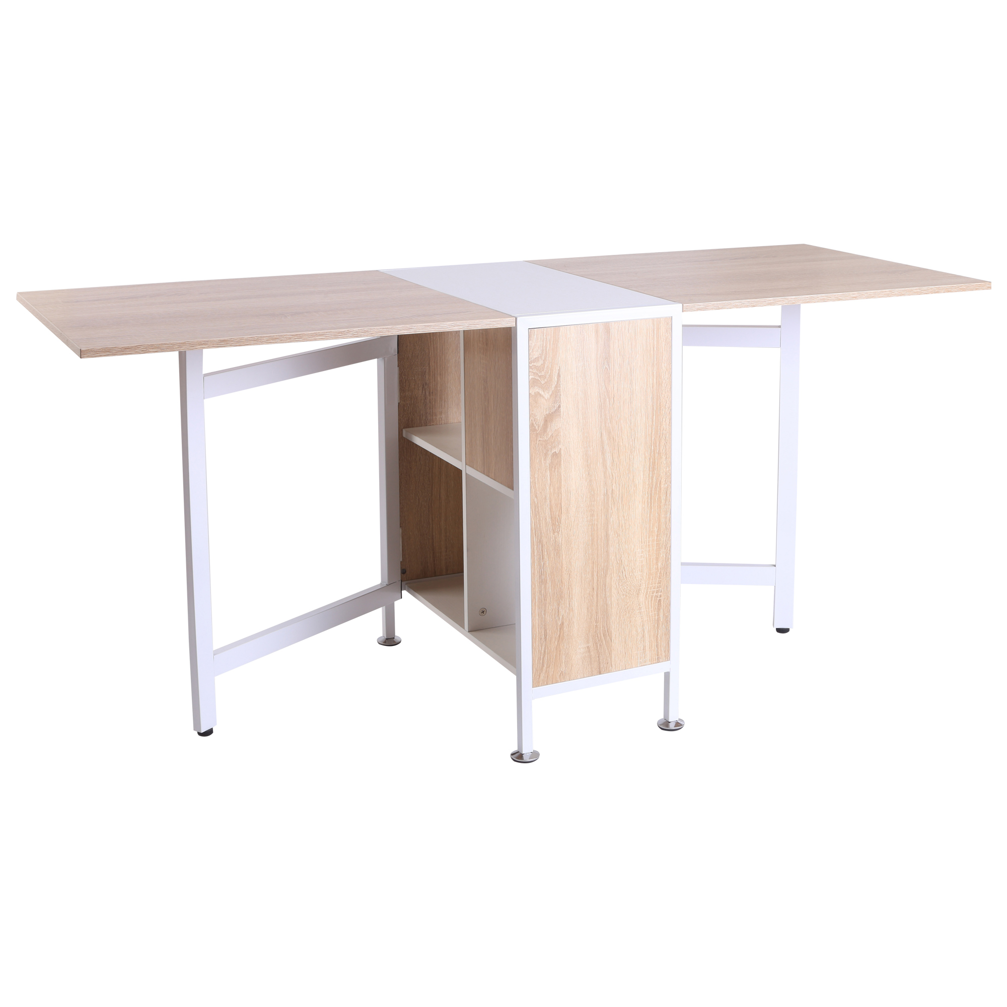 Folding Storage Table Drop Leaf Workstation Hideaway Shelves Space