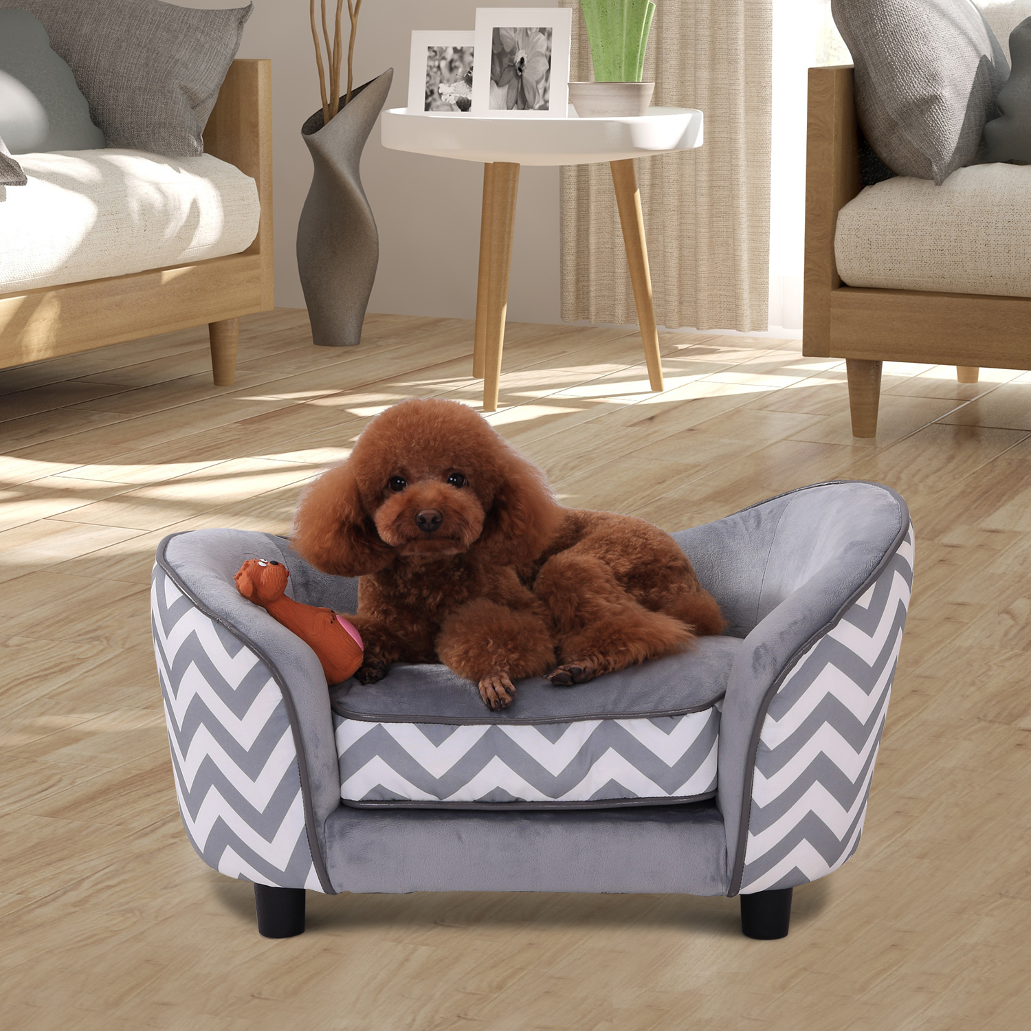 Pet Sofa Bed Dog Puppy Sleeping Couch Bolster Sides Portable Grey