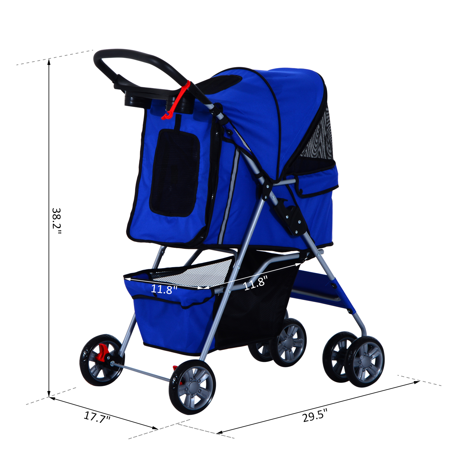 4 Wheel Pet Stroller Pet Walker Sunshade Canopy Folding w/ Brake Blue