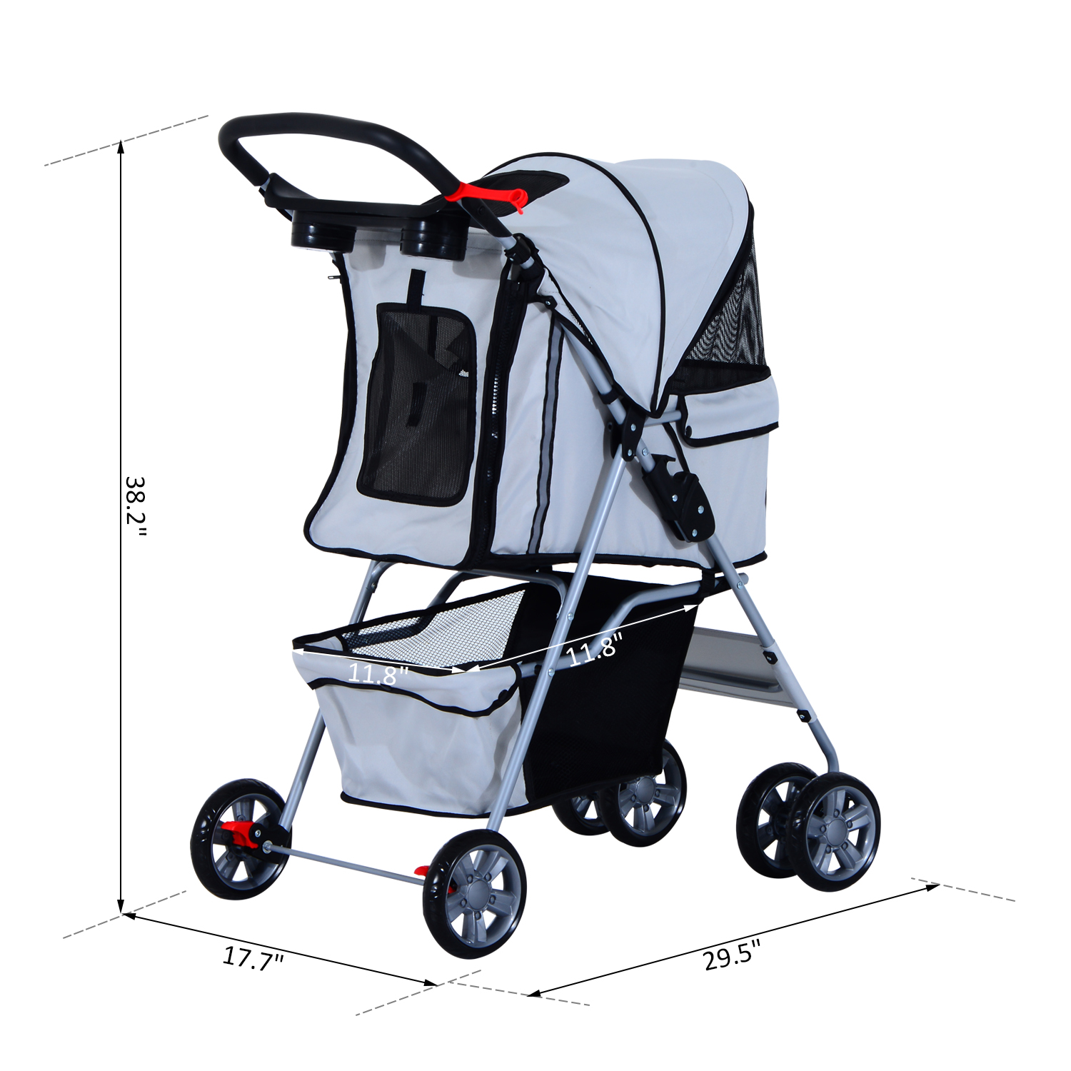 4 Wheel Pet Stroller Pet Walker Sunshade Canopy Folding w/ Brake Grey eBay